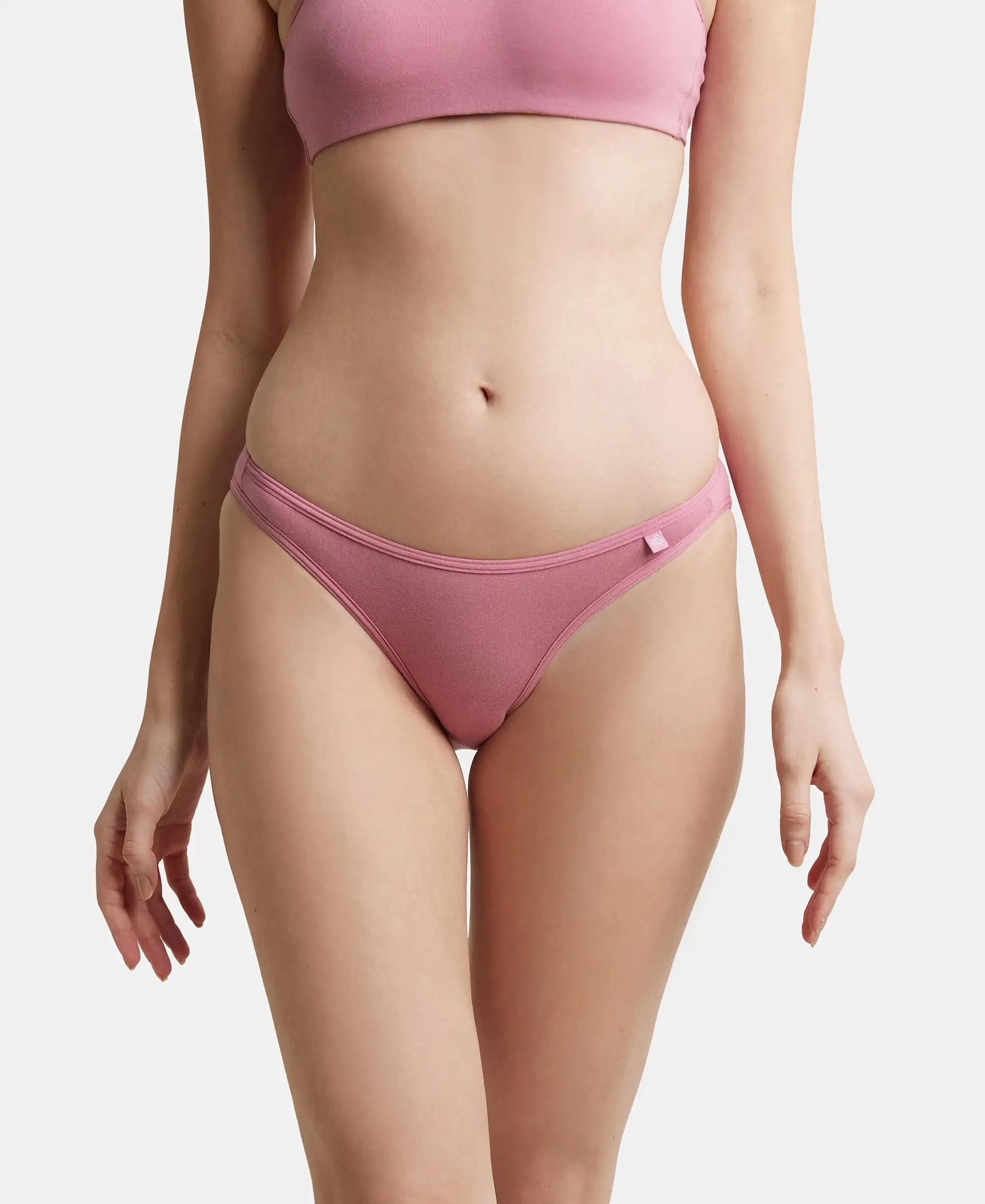 Super Combed Cotton Elastane Stretch Low Waist Bikini With Concealed Waistband and StayFresh Treatment - Heather Rose