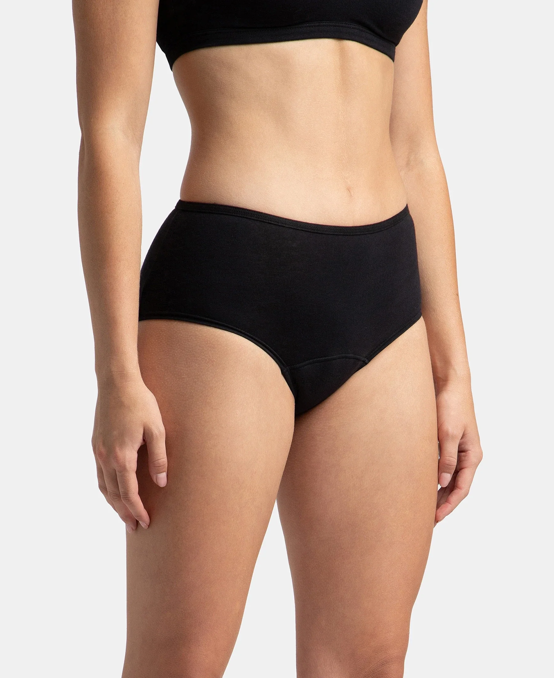 Super Combed Cotton Elastane Stretch Period Panty with Leak Proof Inner Absorbent Layer and StayFresh Treatment - Black - Image 3