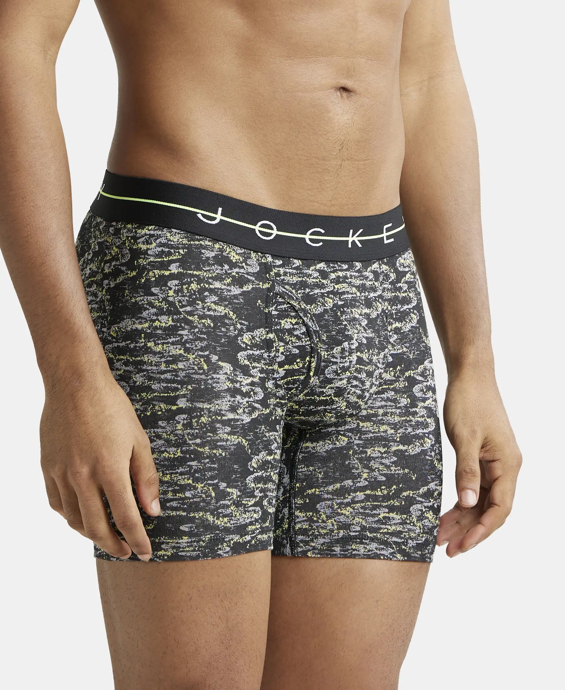 Super Combed Cotton Elastane Stretch Printed Boxer Brief with Ultrasoft Waistband - Black & White - Image 2