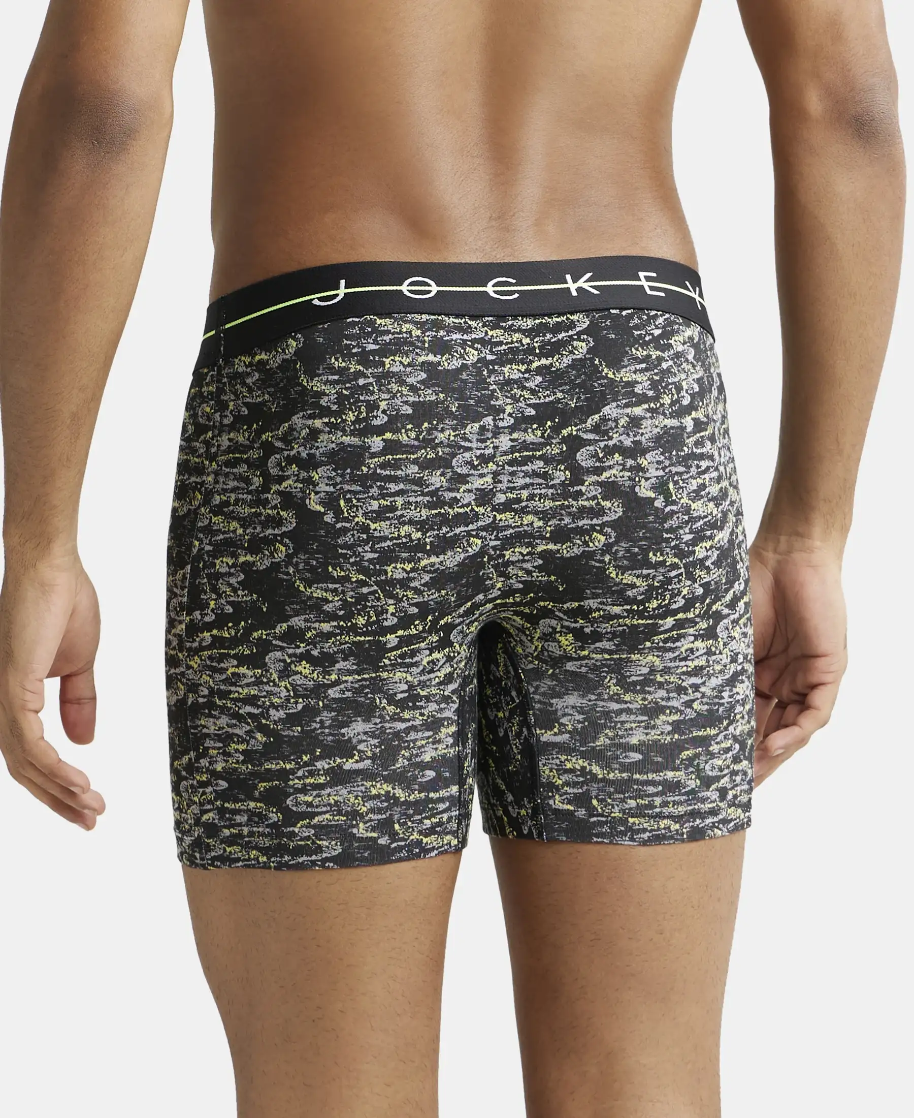 Super Combed Cotton Elastane Stretch Printed Boxer Brief with Ultrasoft Waistband - Black & White - Image 3
