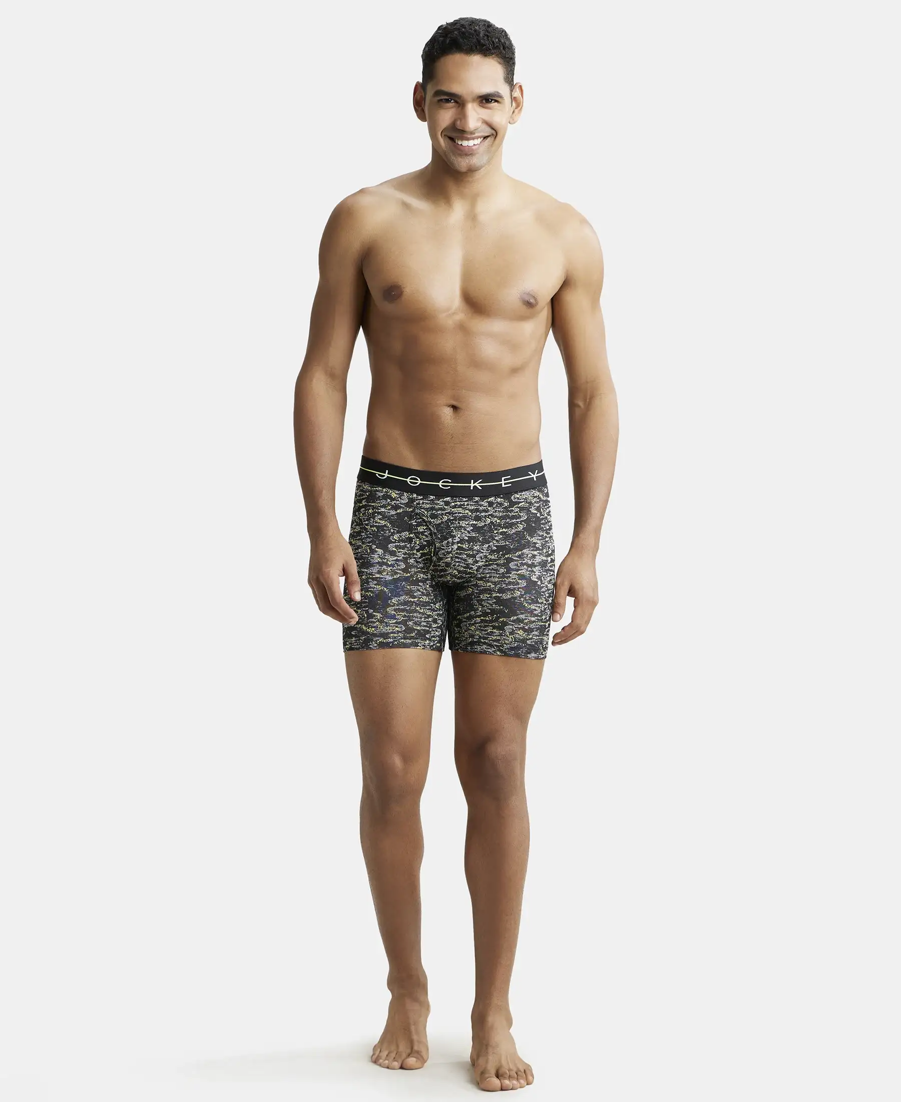 Super Combed Cotton Elastane Stretch Printed Boxer Brief with Ultrasoft Waistband - Black & White - Image 4