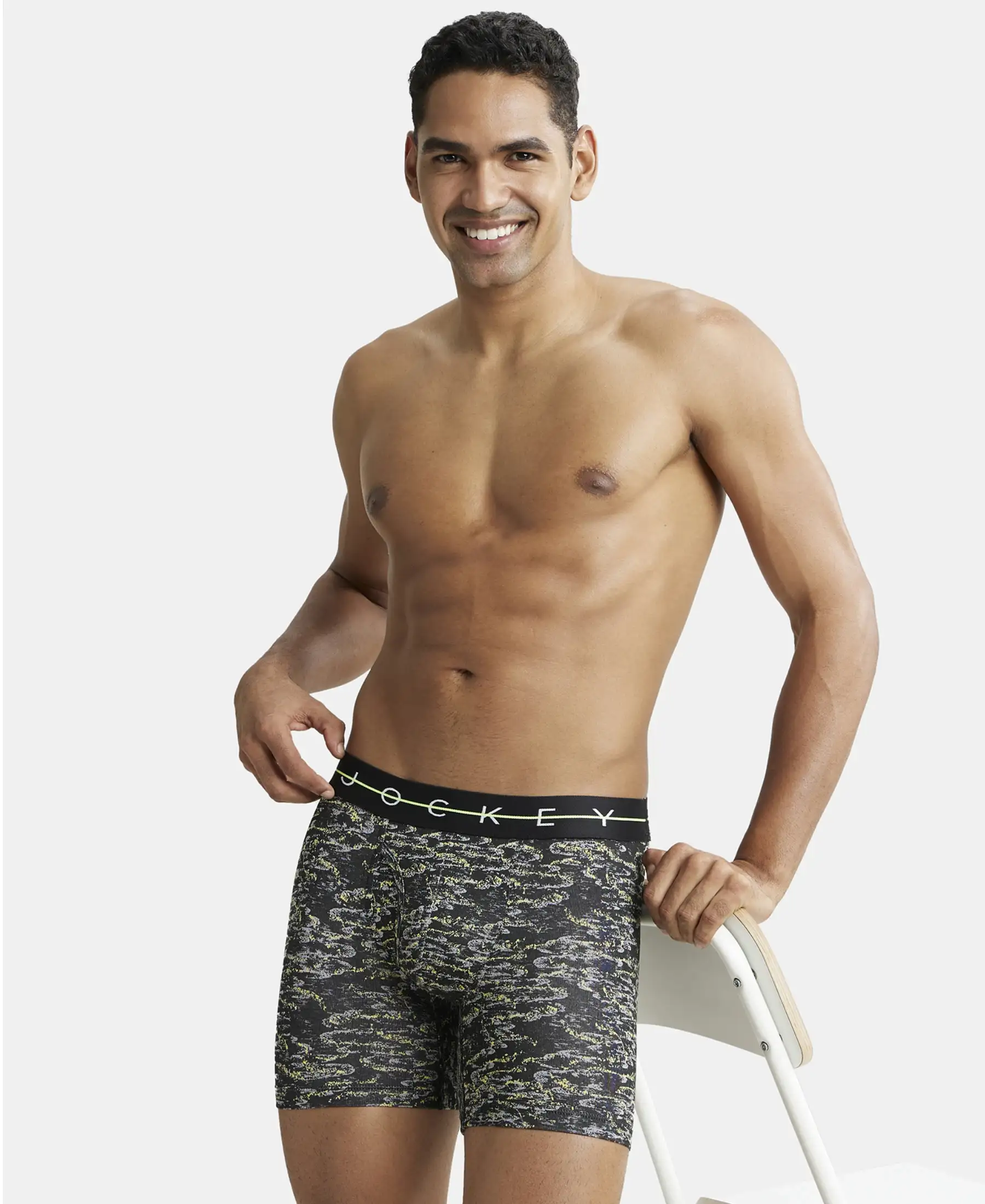 Super Combed Cotton Elastane Stretch Printed Boxer Brief with Ultrasoft Waistband - Black & White - Image 5