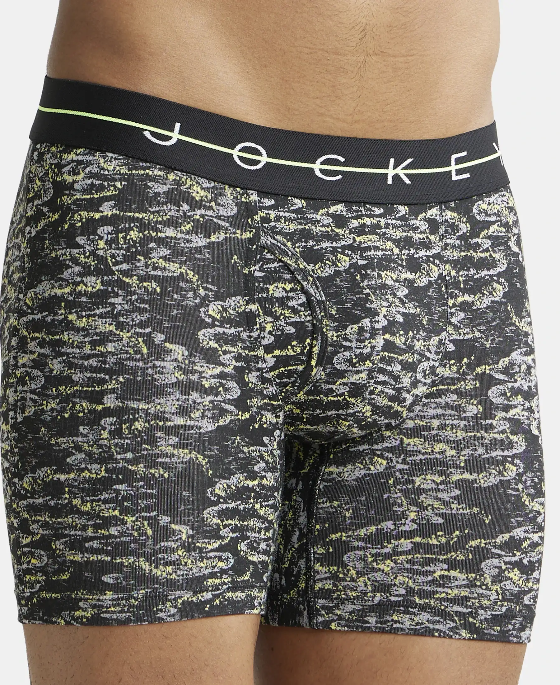 Super Combed Cotton Elastane Stretch Printed Boxer Brief with Ultrasoft Waistband - Black & White - Image 6