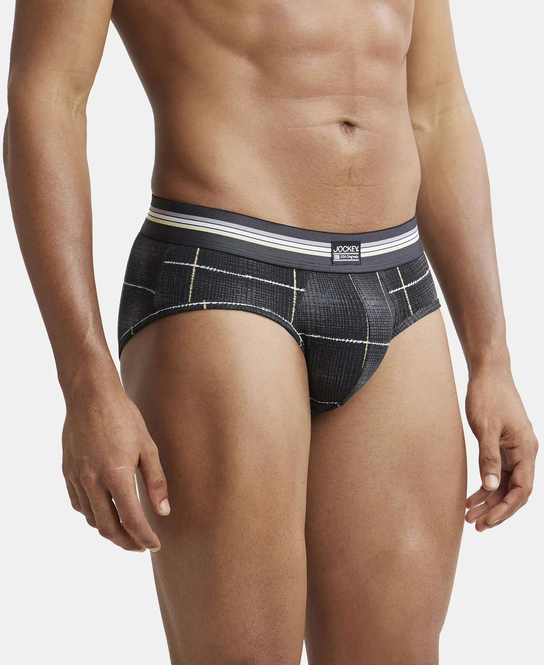 Super Combed Cotton Elastane Stretch Printed Brief with Ultrasoft Waistband - Black print (Pack of 2) - Image 2