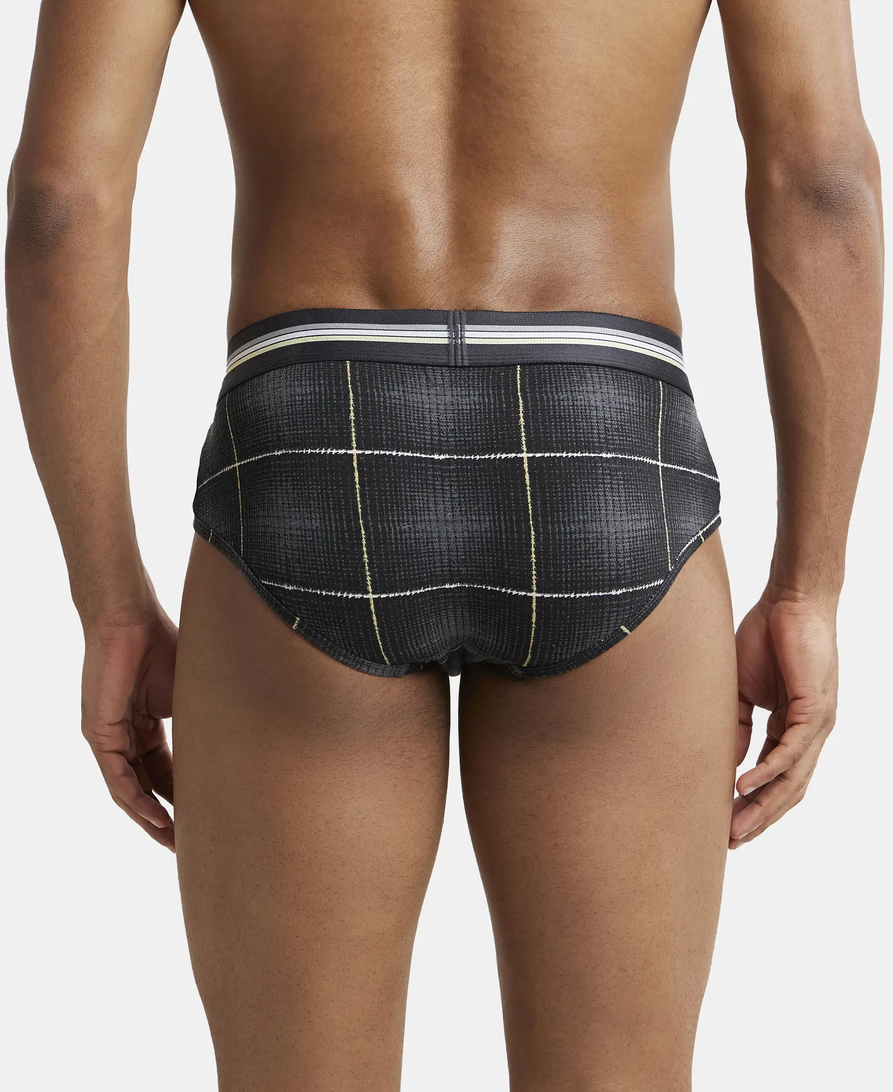 Super Combed Cotton Elastane Stretch Printed Brief with Ultrasoft Waistband - Black print (Pack of 2) - Image 3