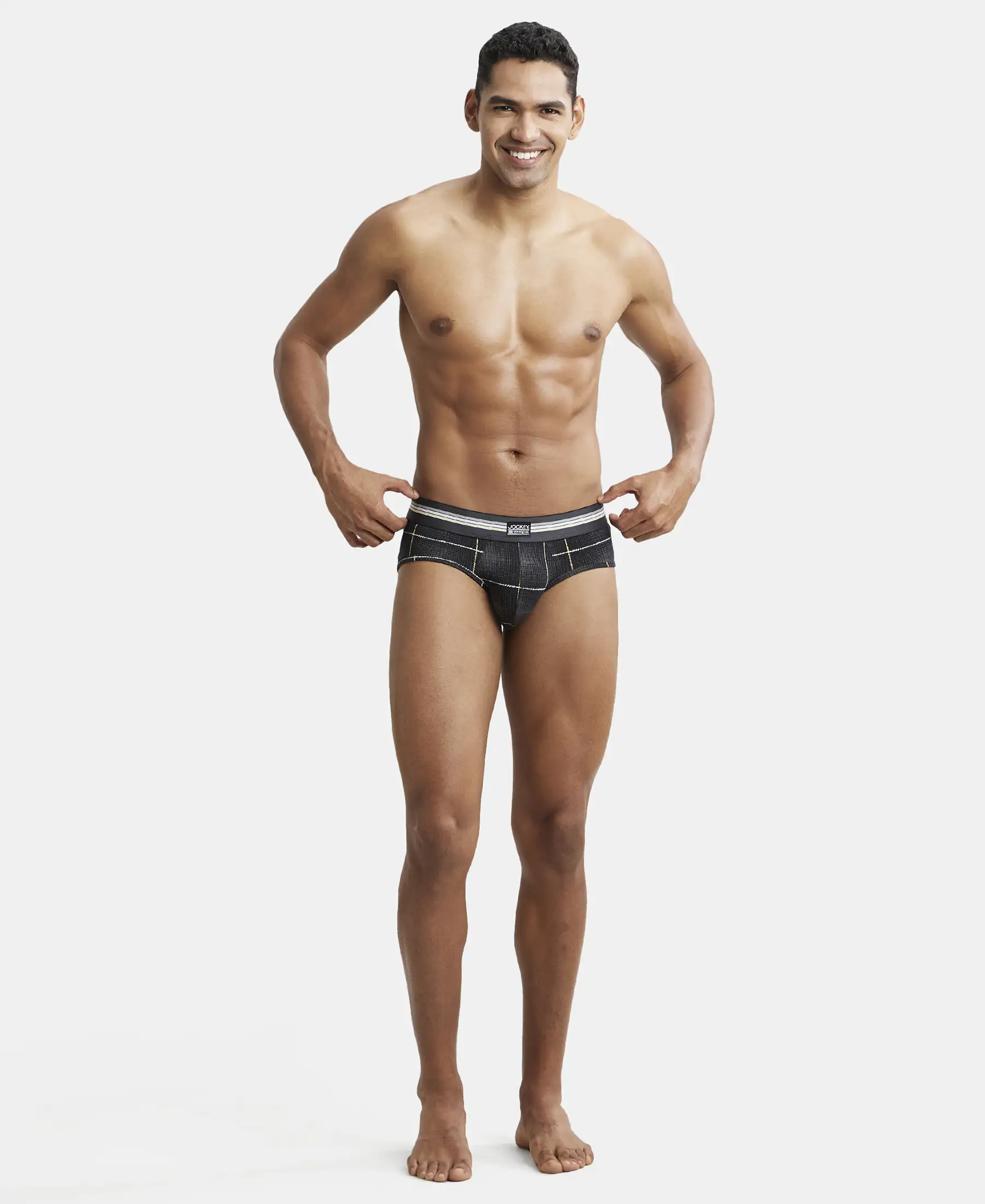 Super Combed Cotton Elastane Stretch Printed Brief with Ultrasoft Waistband - Black print (Pack of 2) - Image 4