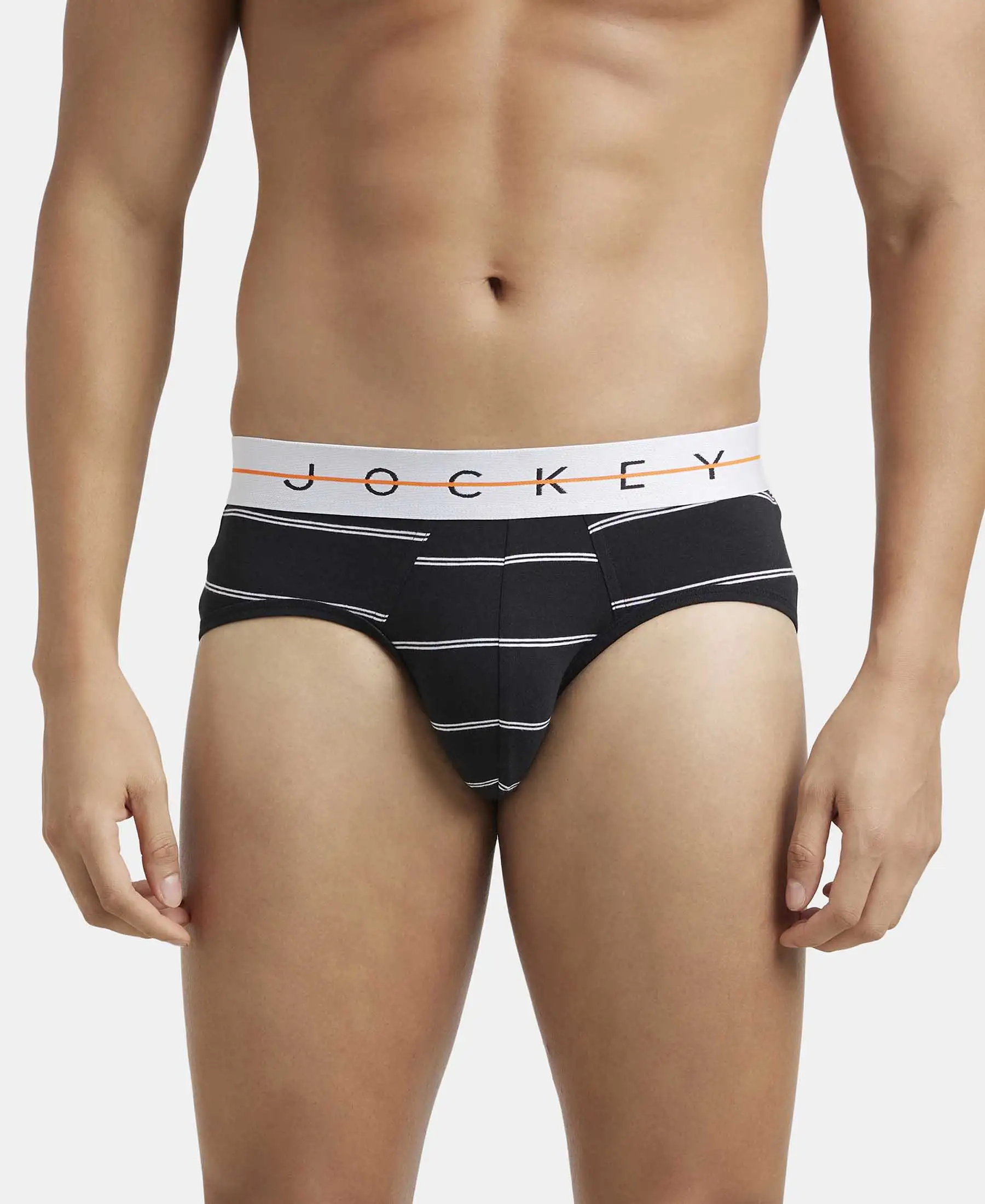 Super Combed Cotton Elastane Printed Brief with Ultrasoft Waistband - Black Striped