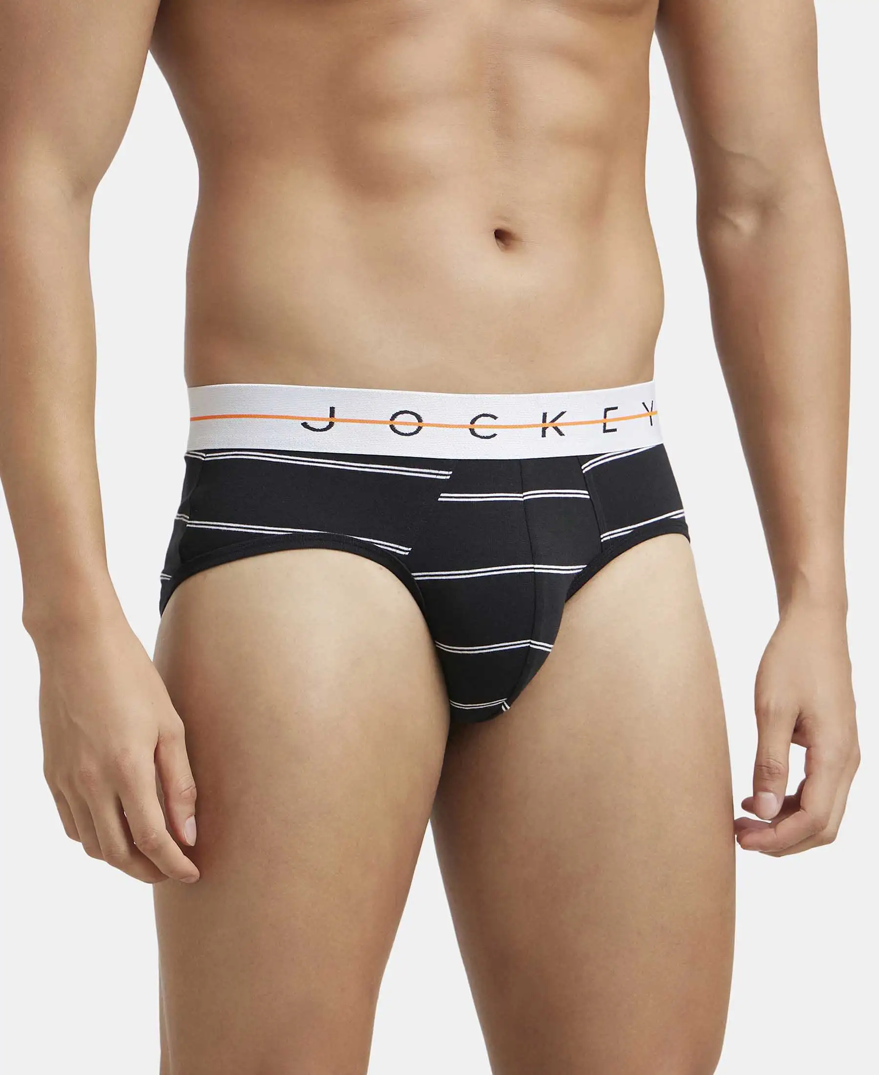 Super Combed Cotton Elastane Printed Brief with Ultrasoft Waistband - Black Striped - Image 2
