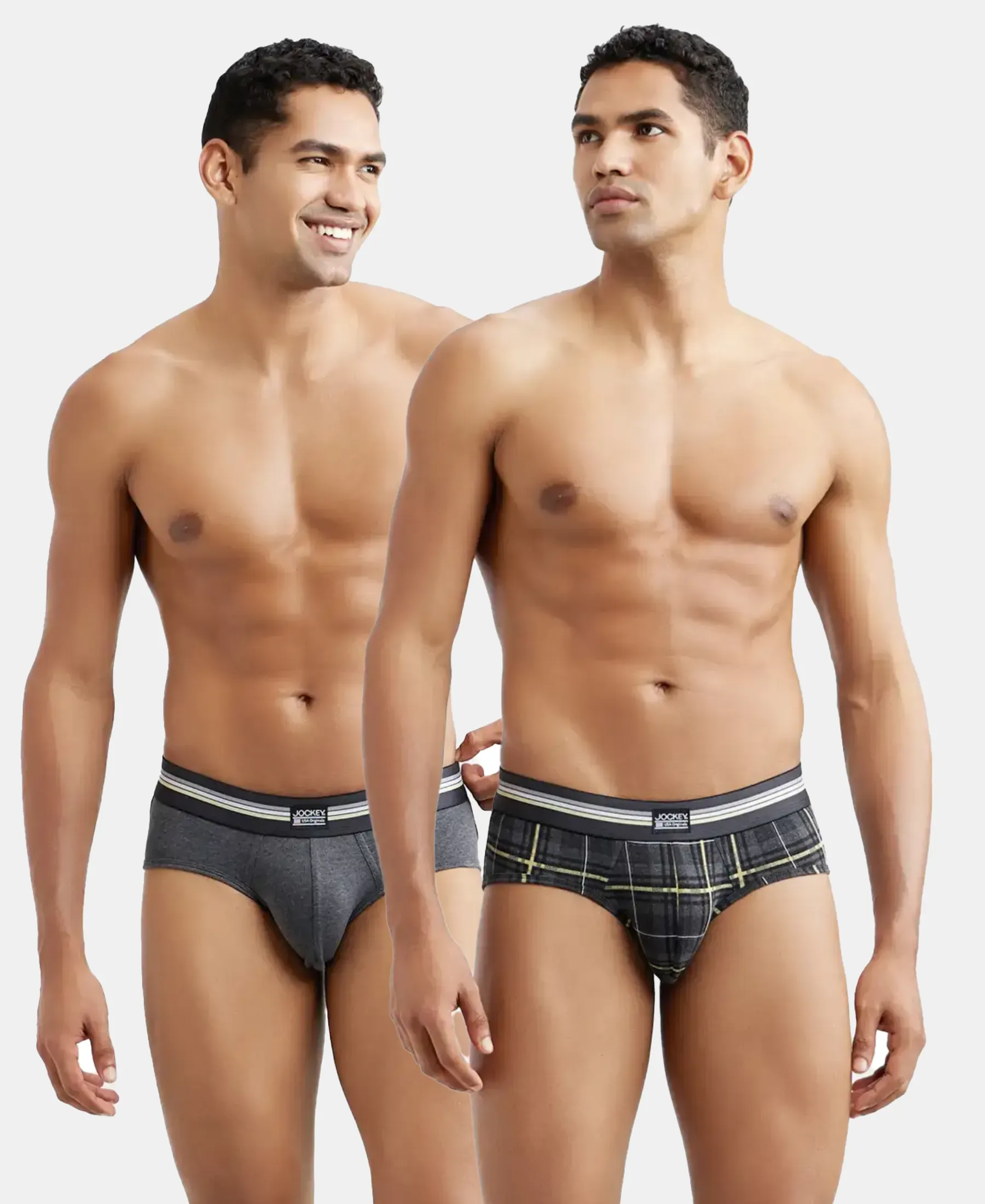 Super Combed Cotton Elastane Stretch Printed Brief with Ultrasoft Waistband - Charcoal Melange Print (Pack of 2) - Image 5