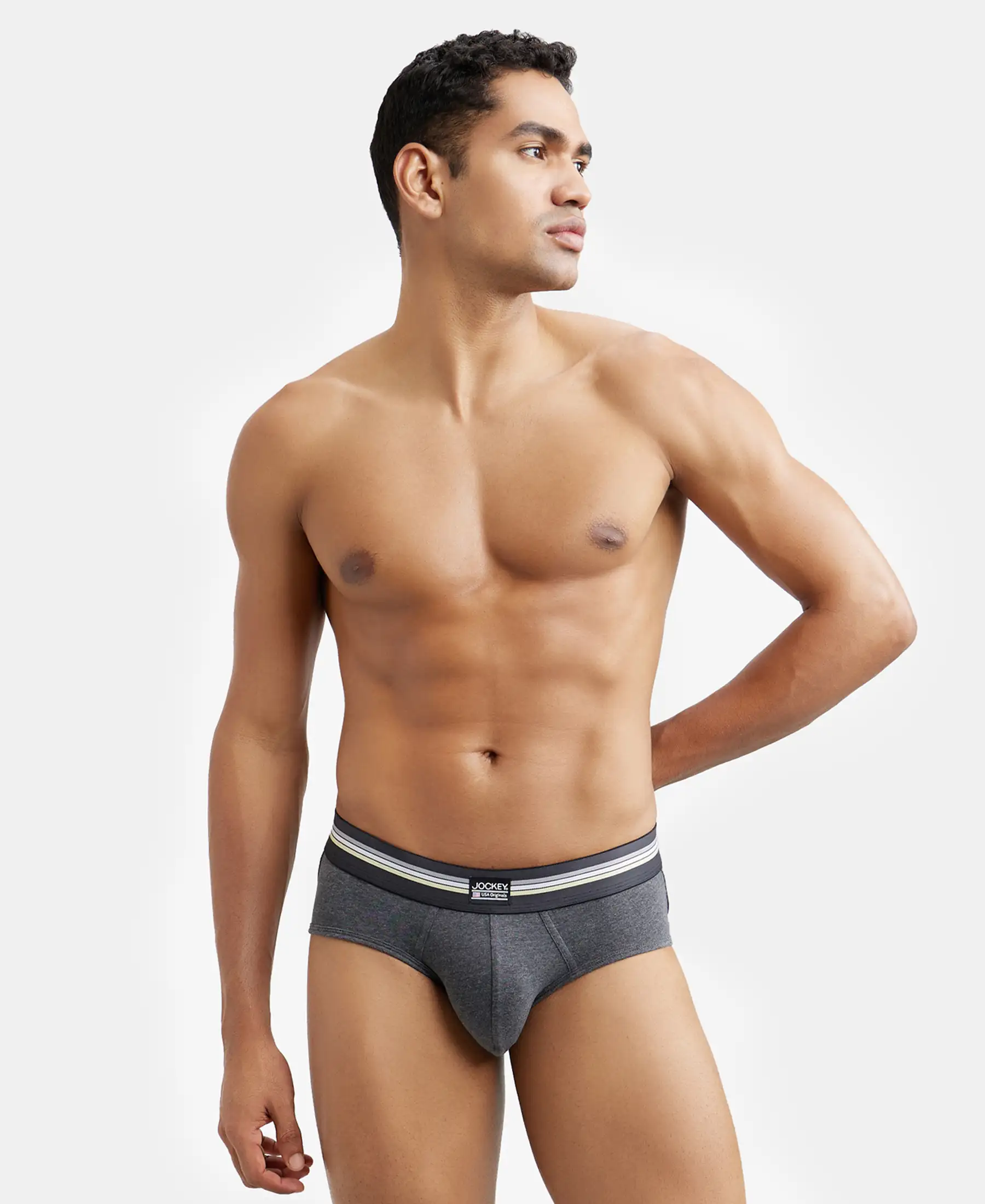 Super Combed Cotton Elastane Stretch Printed Brief with Ultrasoft Waistband - Charcoal Melange Print (Pack of 2) - Image 7