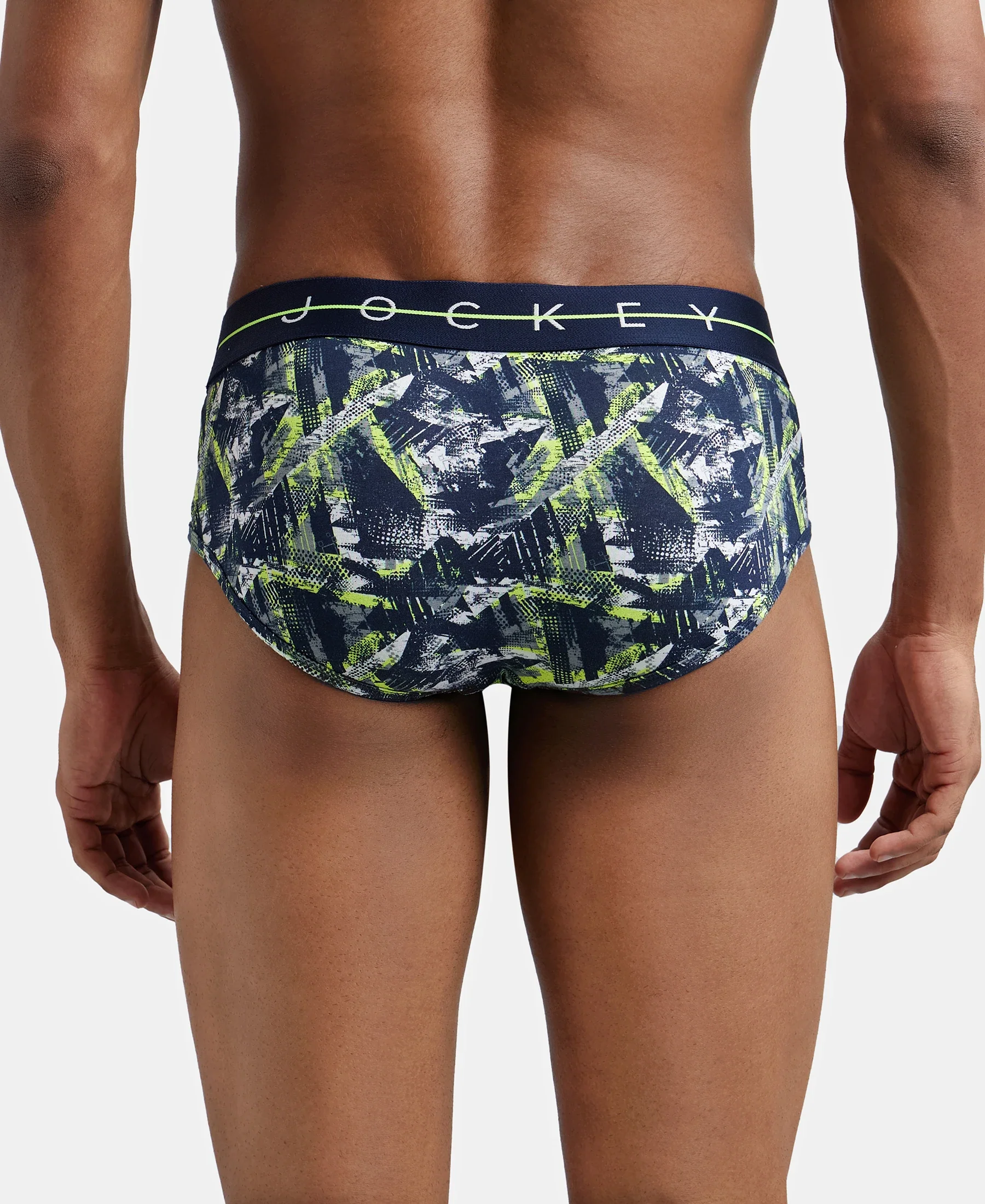 Super Combed Cotton Elastane Printed Brief with Ultrasoft Waistband - Navy & Neon - Image 3