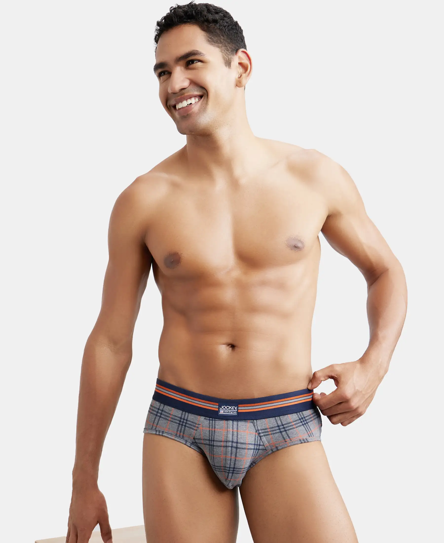 Super Combed Cotton Elastane Stretch Printed Brief with Ultrasoft Waistband - Navy Print (Pack of 2) - Image 12