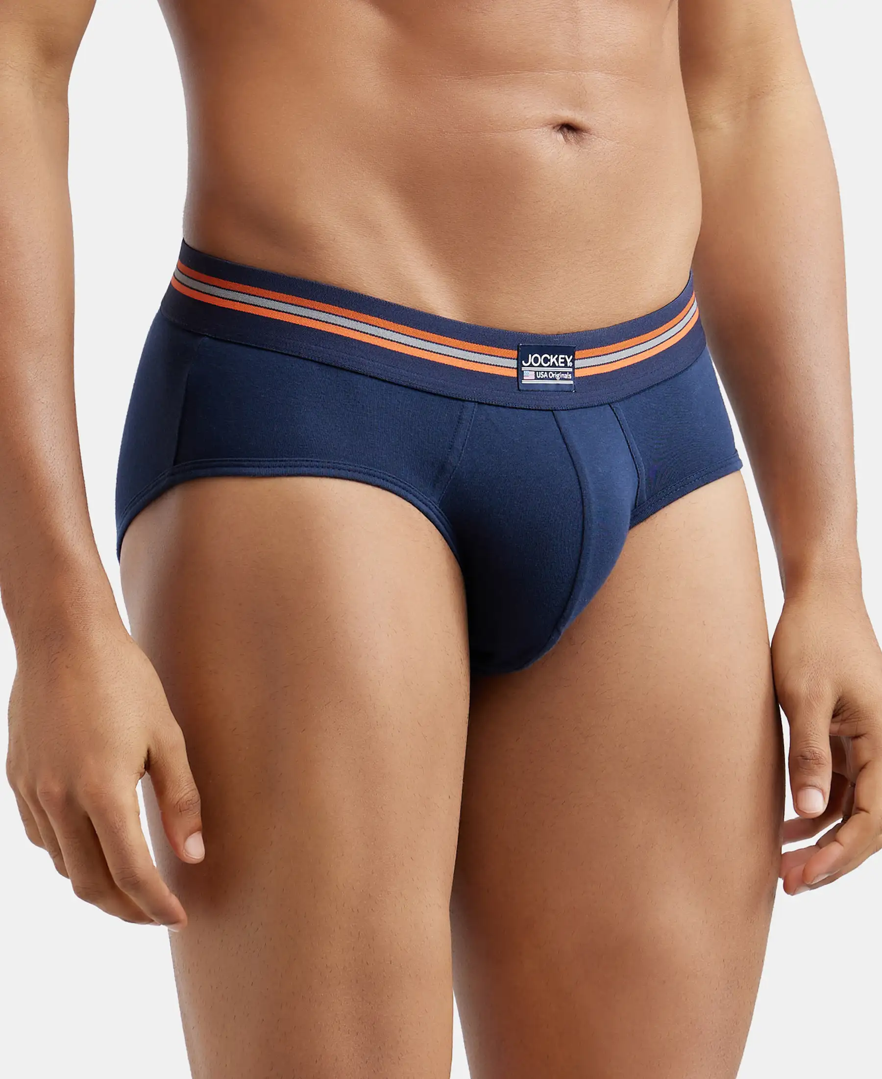 Super Combed Cotton Elastane Stretch Printed Brief with Ultrasoft Waistband - Navy Print (Pack of 2) - Image 2