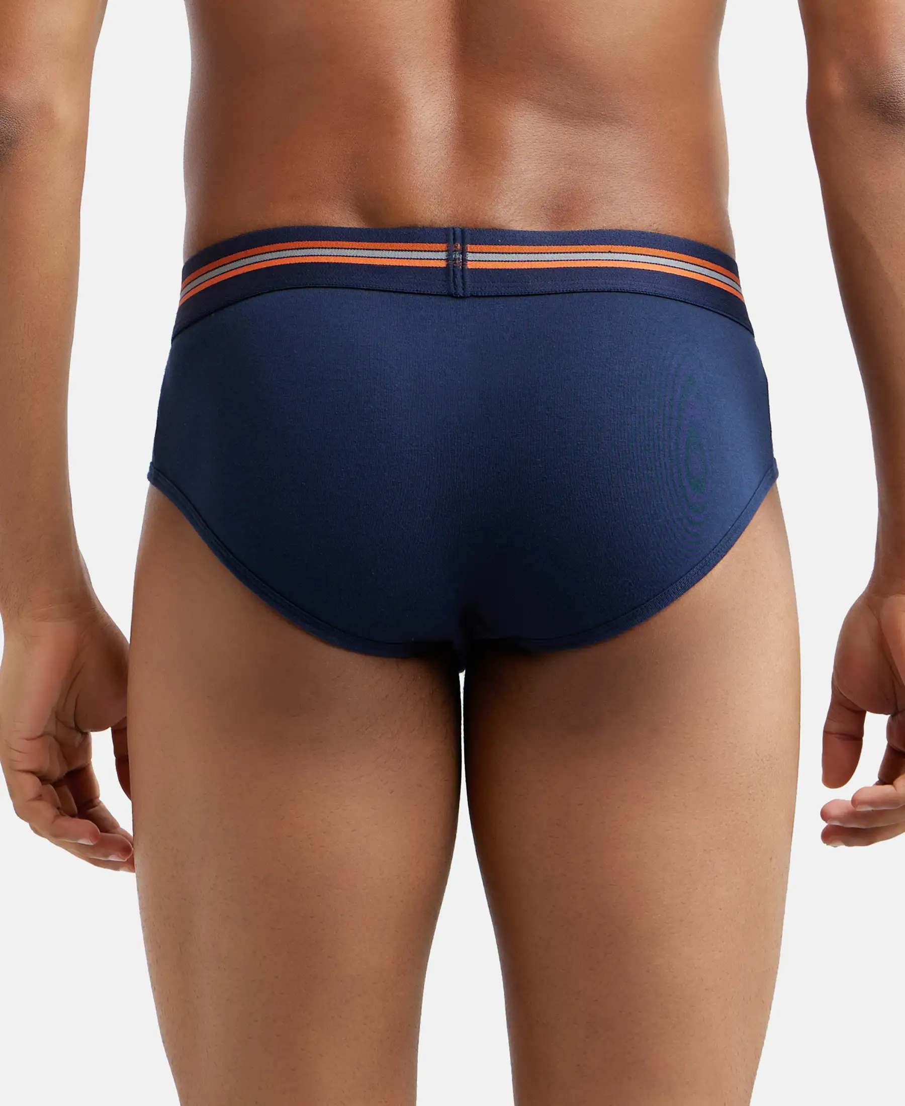 Super Combed Cotton Elastane Stretch Printed Brief with Ultrasoft Waistband - Navy Print (Pack of 2) - Image 3