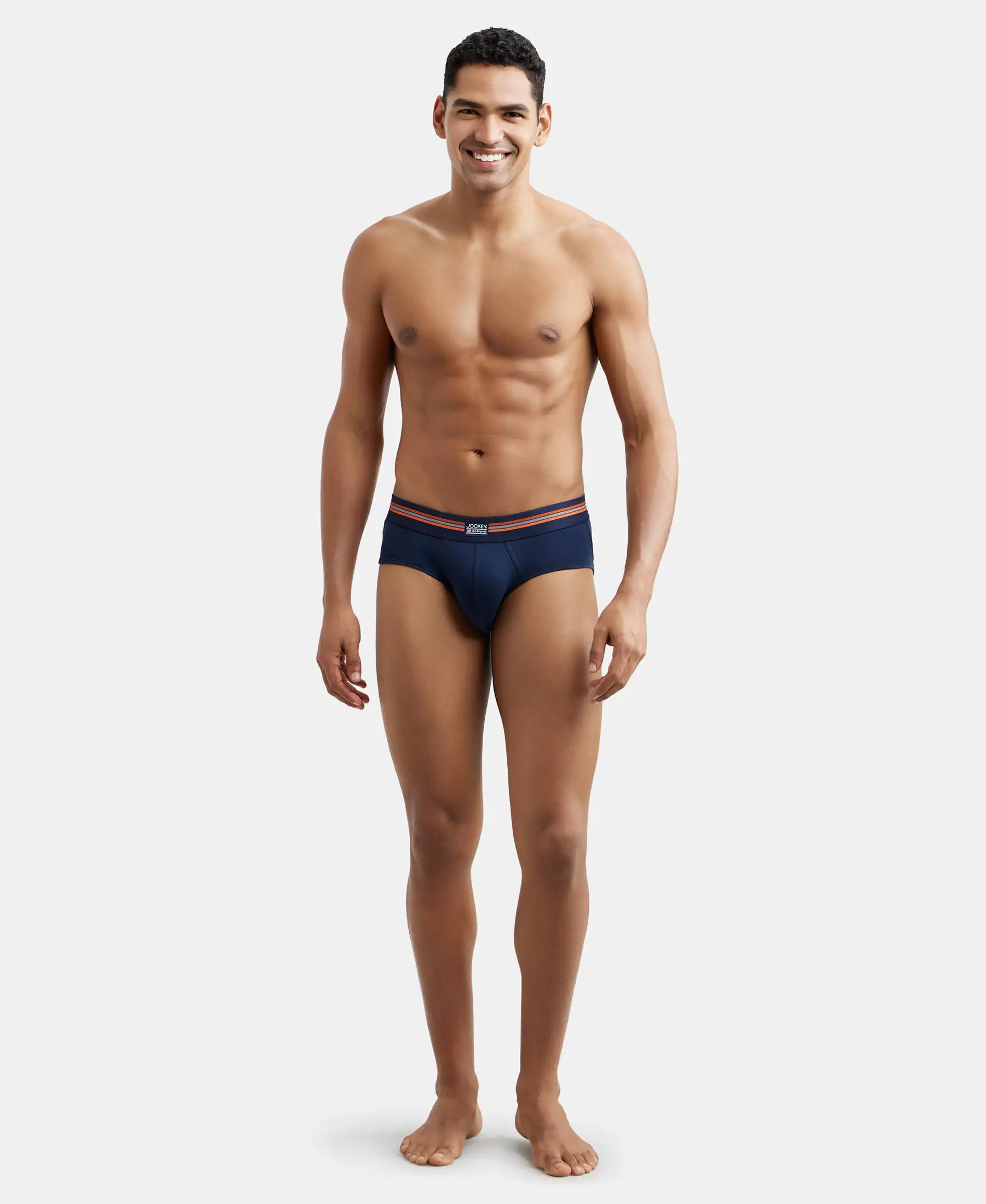 Super Combed Cotton Elastane Stretch Printed Brief with Ultrasoft Waistband - Navy Print (Pack of 2) - Image 4