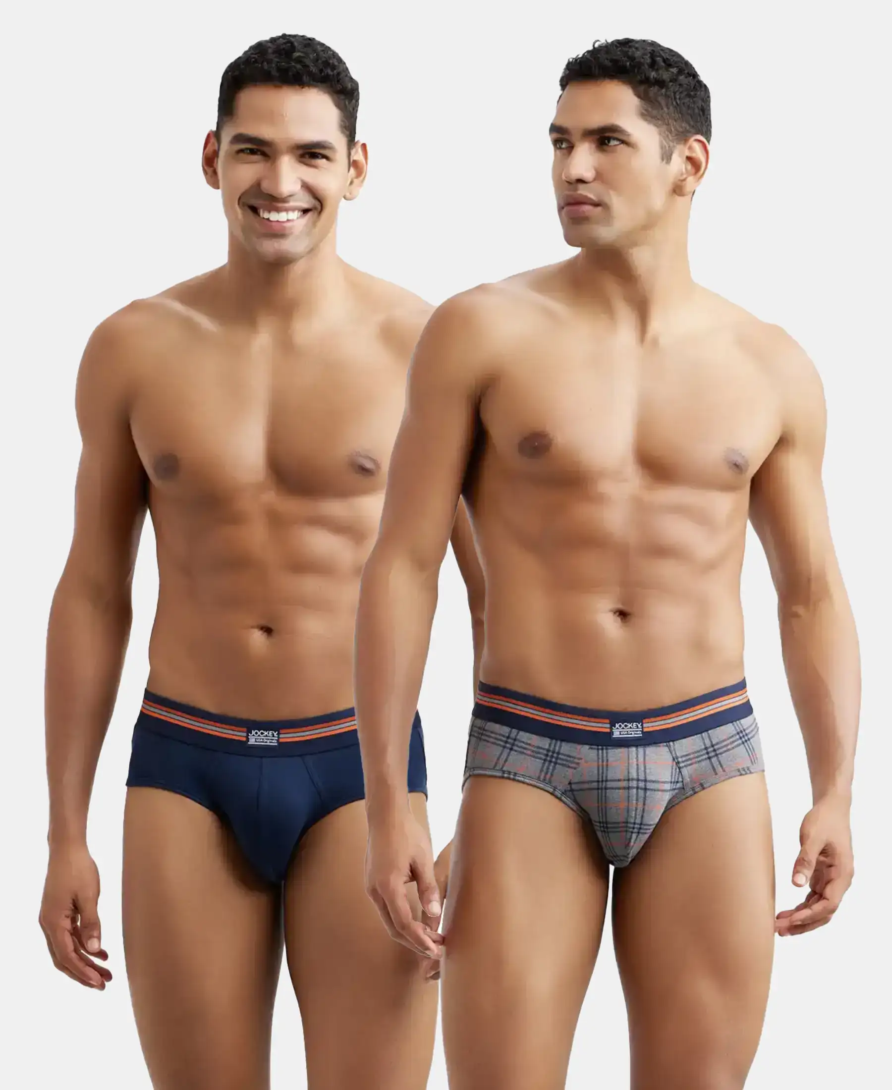 Super Combed Cotton Elastane Stretch Printed Brief with Ultrasoft Waistband - Navy Print (Pack of 2) - Image 5