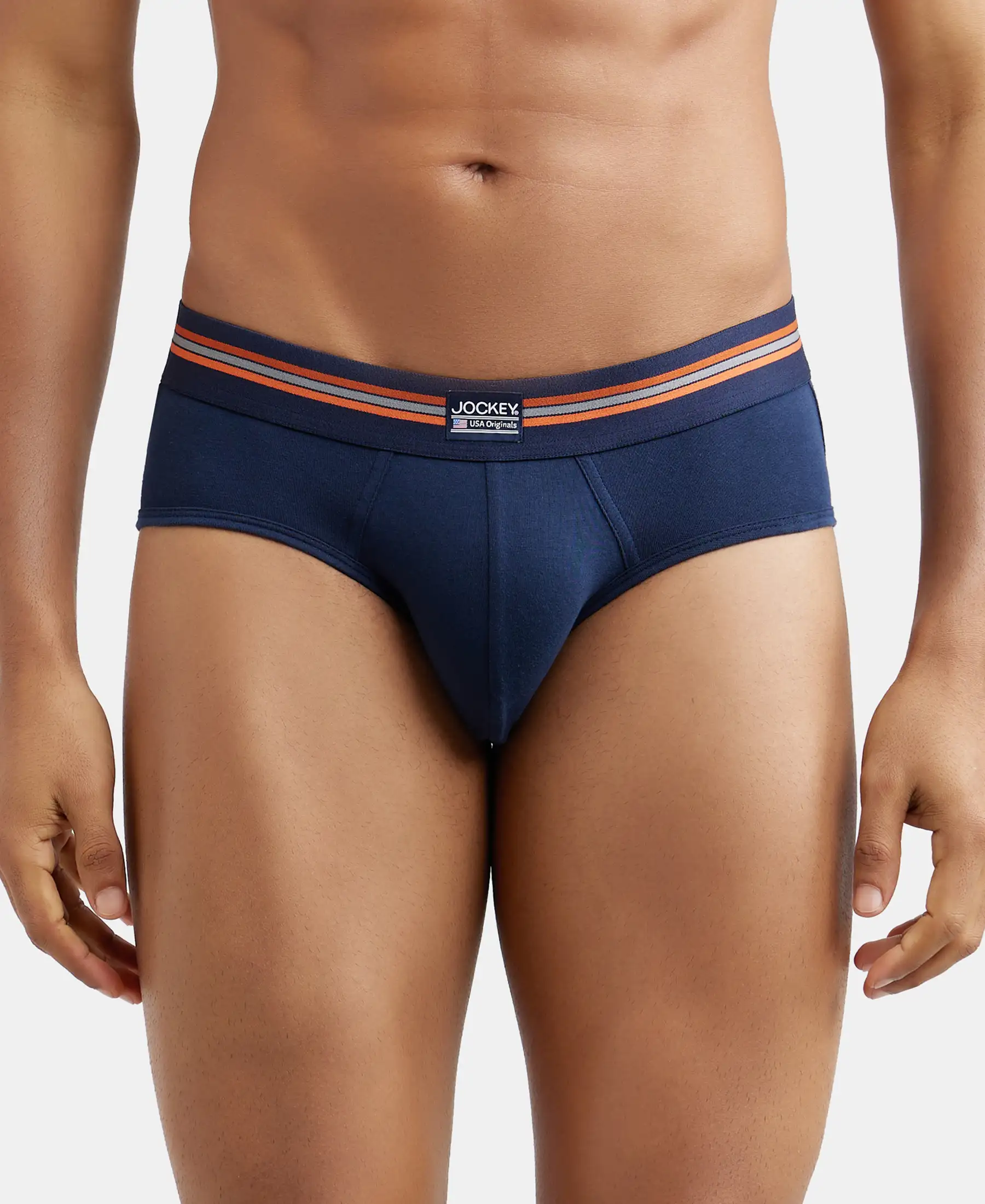 Super Combed Cotton Elastane Stretch Printed Brief with Ultrasoft Waistband - Navy Print (Pack of 2) - Image 7