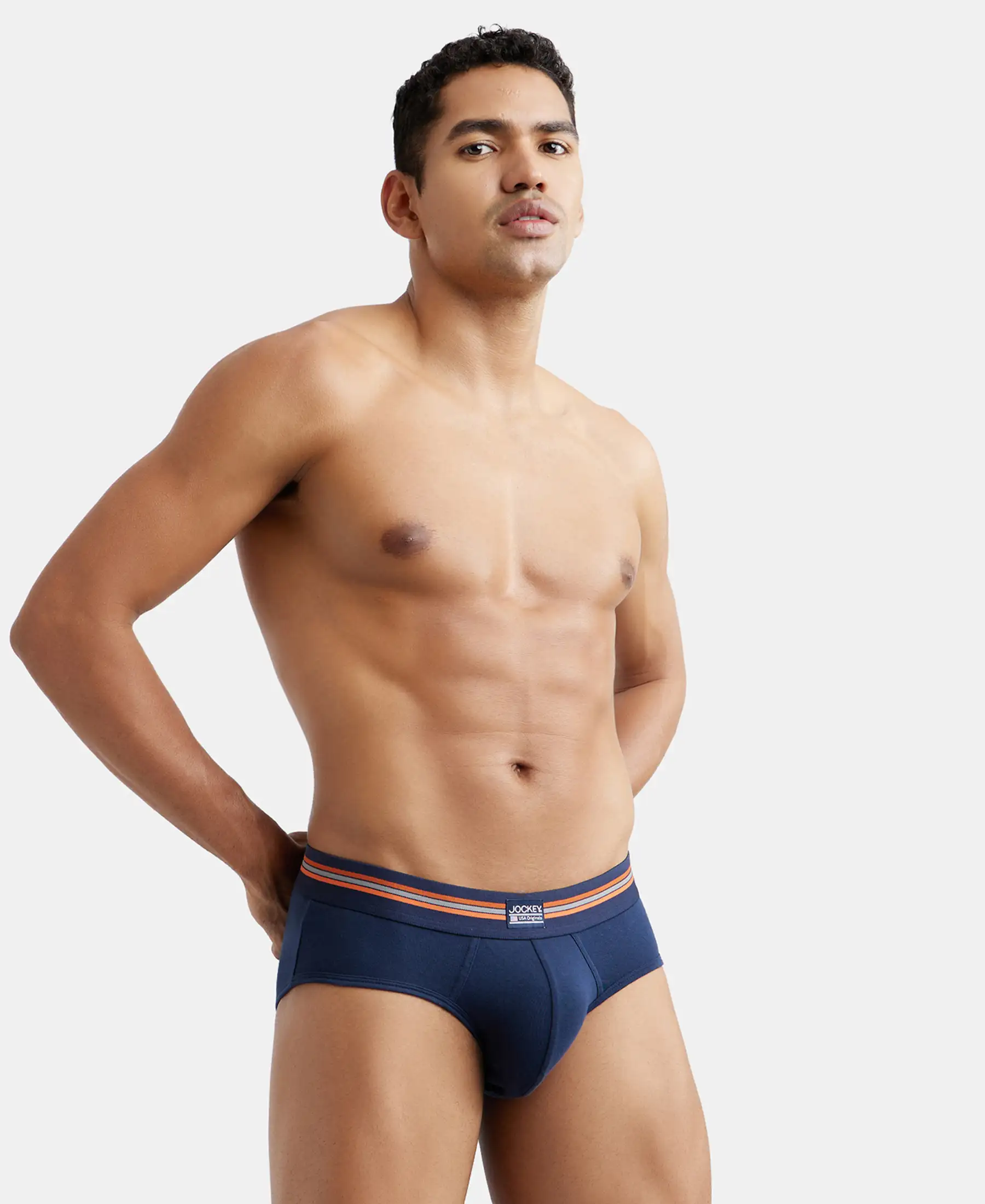 Super Combed Cotton Elastane Stretch Printed Brief with Ultrasoft Waistband - Navy Print (Pack of 2) - Image 8