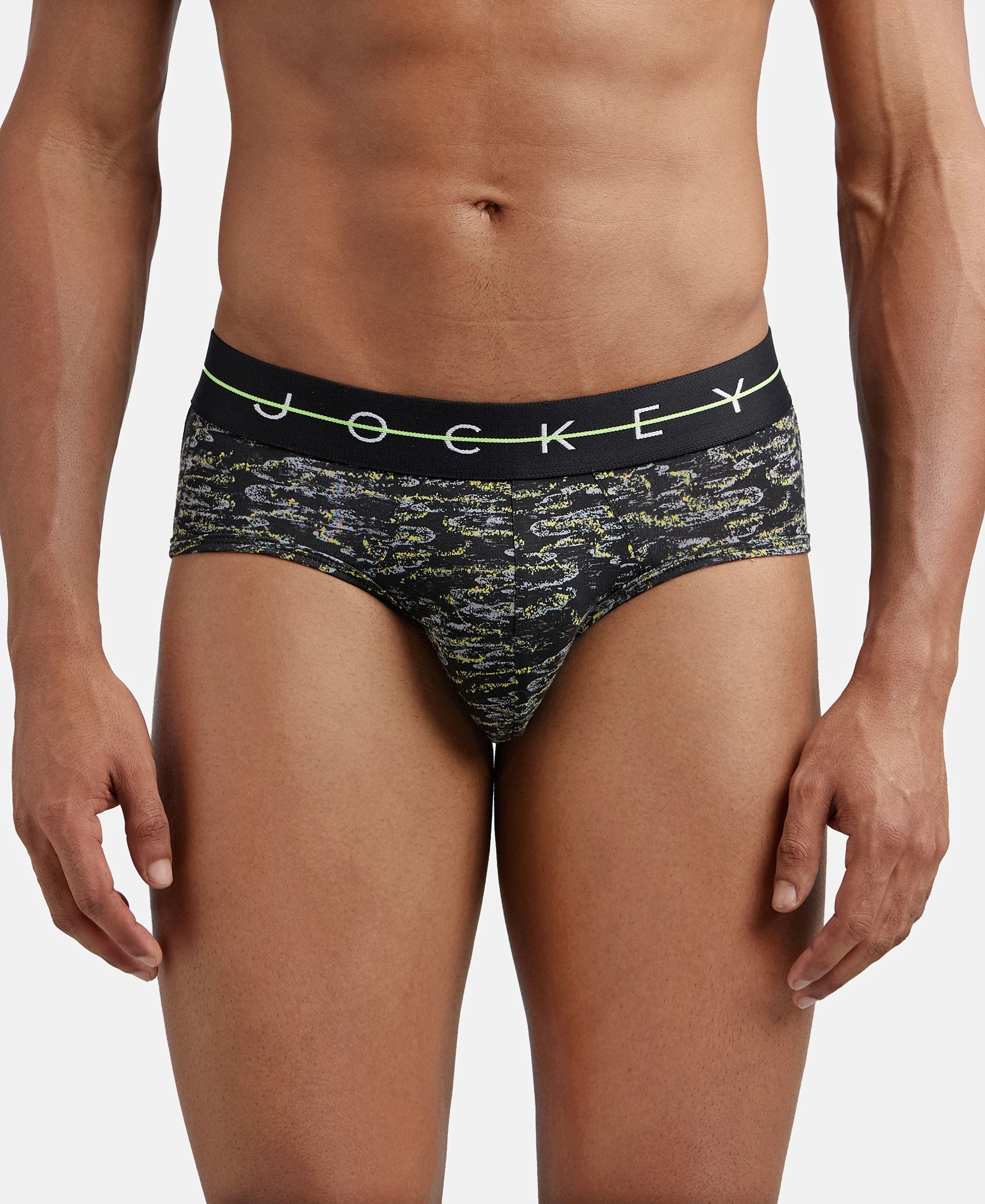 Super Combed Cotton Elastane Stretch Printed Brief with Ultrasoft Waistband - White