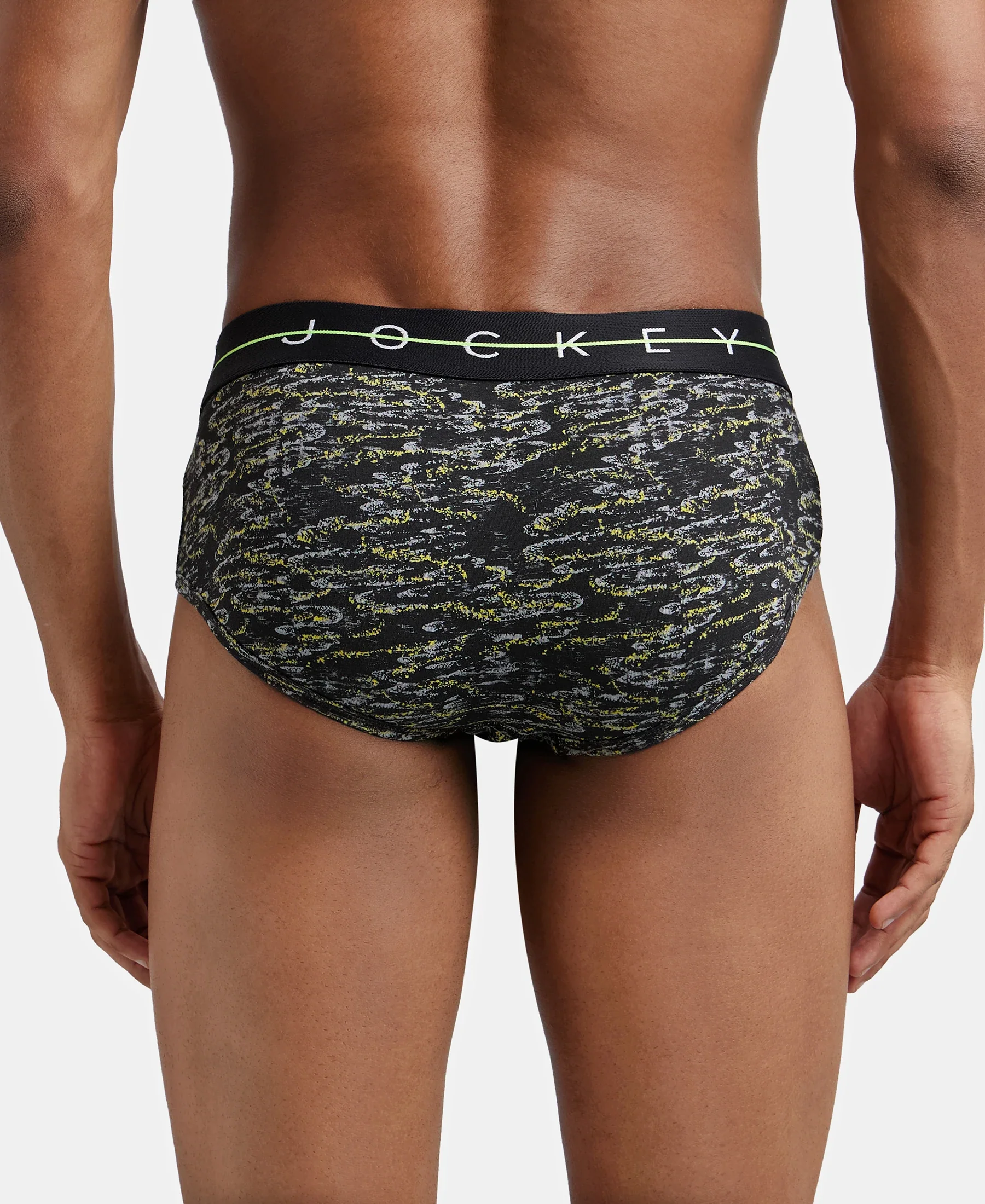 Super Combed Cotton Elastane Stretch Printed Brief with Ultrasoft Waistband - White - Image 3