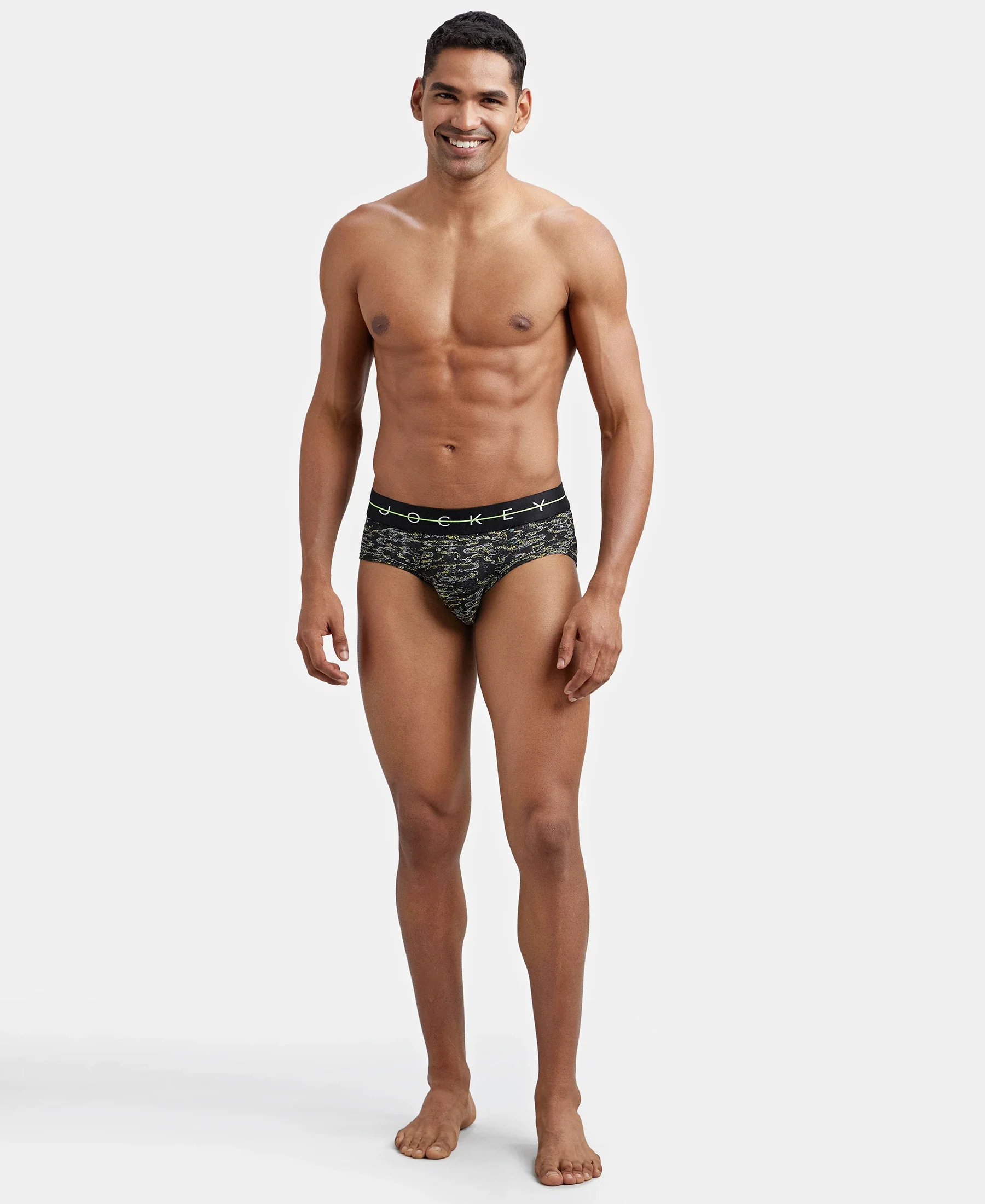 Super Combed Cotton Elastane Stretch Printed Brief with Ultrasoft Waistband - White - Image 4
