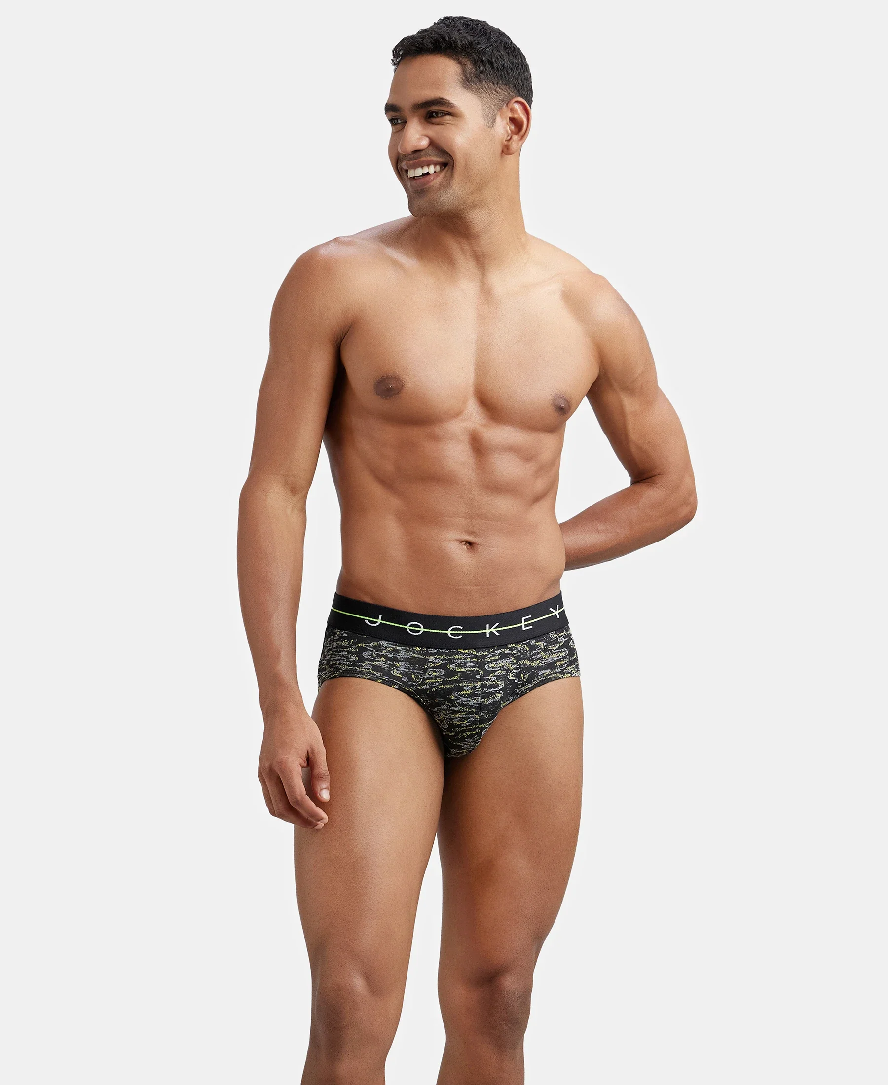 Super Combed Cotton Elastane Stretch Printed Brief with Ultrasoft Waistband - White - Image 5