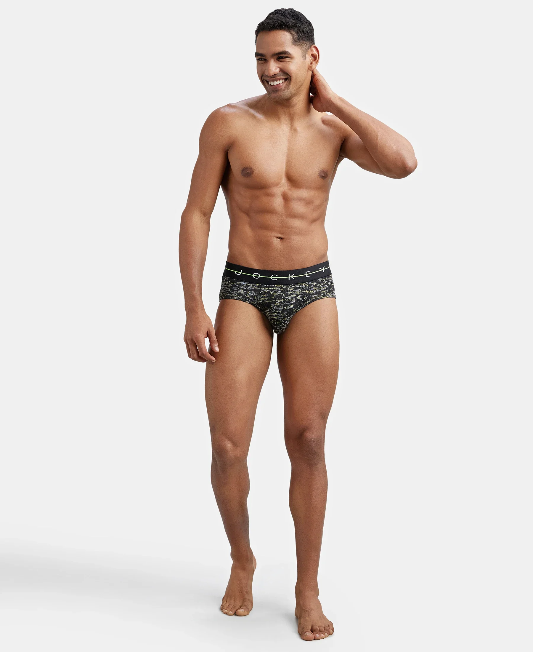 Super Combed Cotton Elastane Stretch Printed Brief with Ultrasoft Waistband - White - Image 6