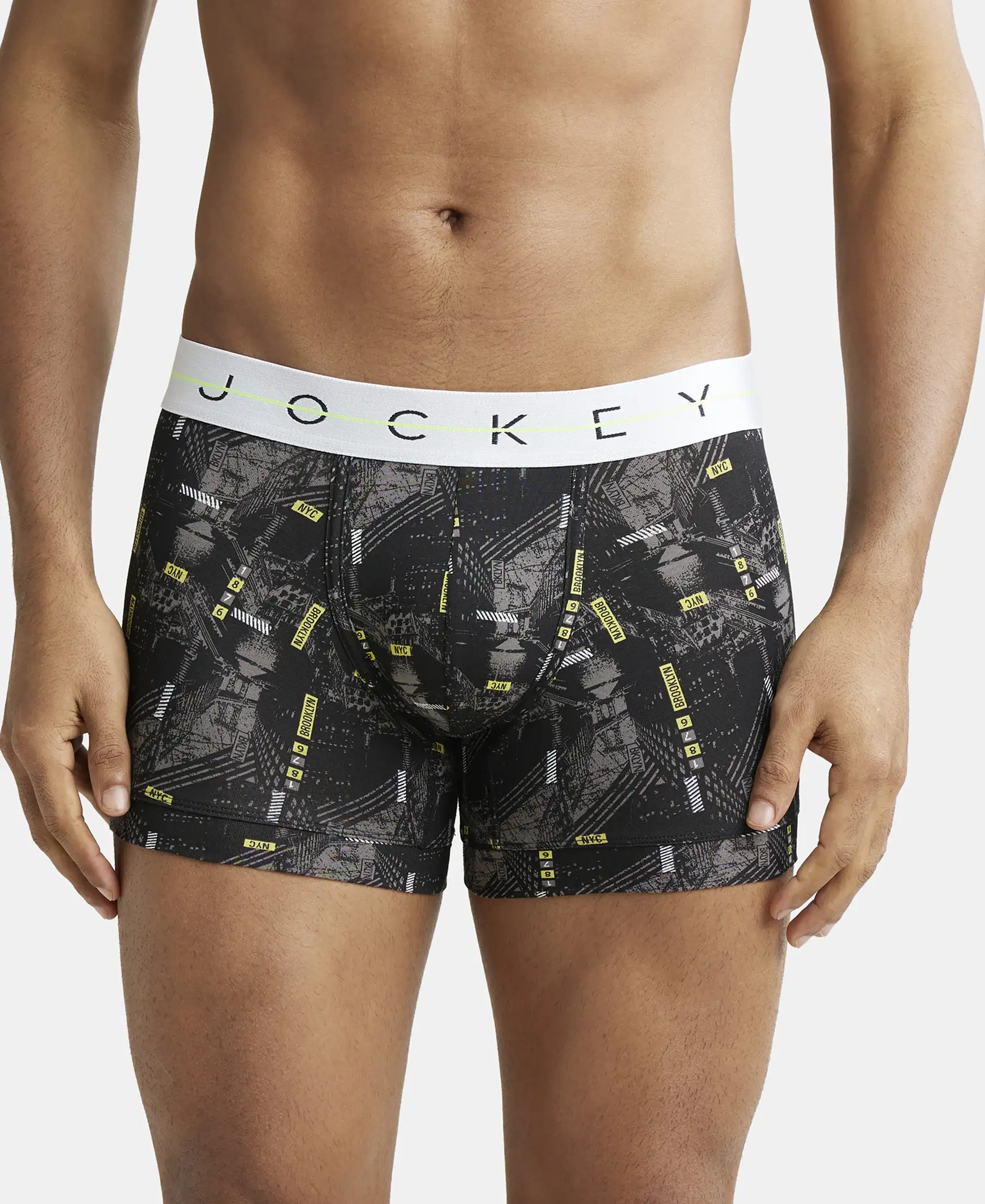 Super Combed Cotton Elastane Printed Trunk with Ultrasoft Waistband - Black