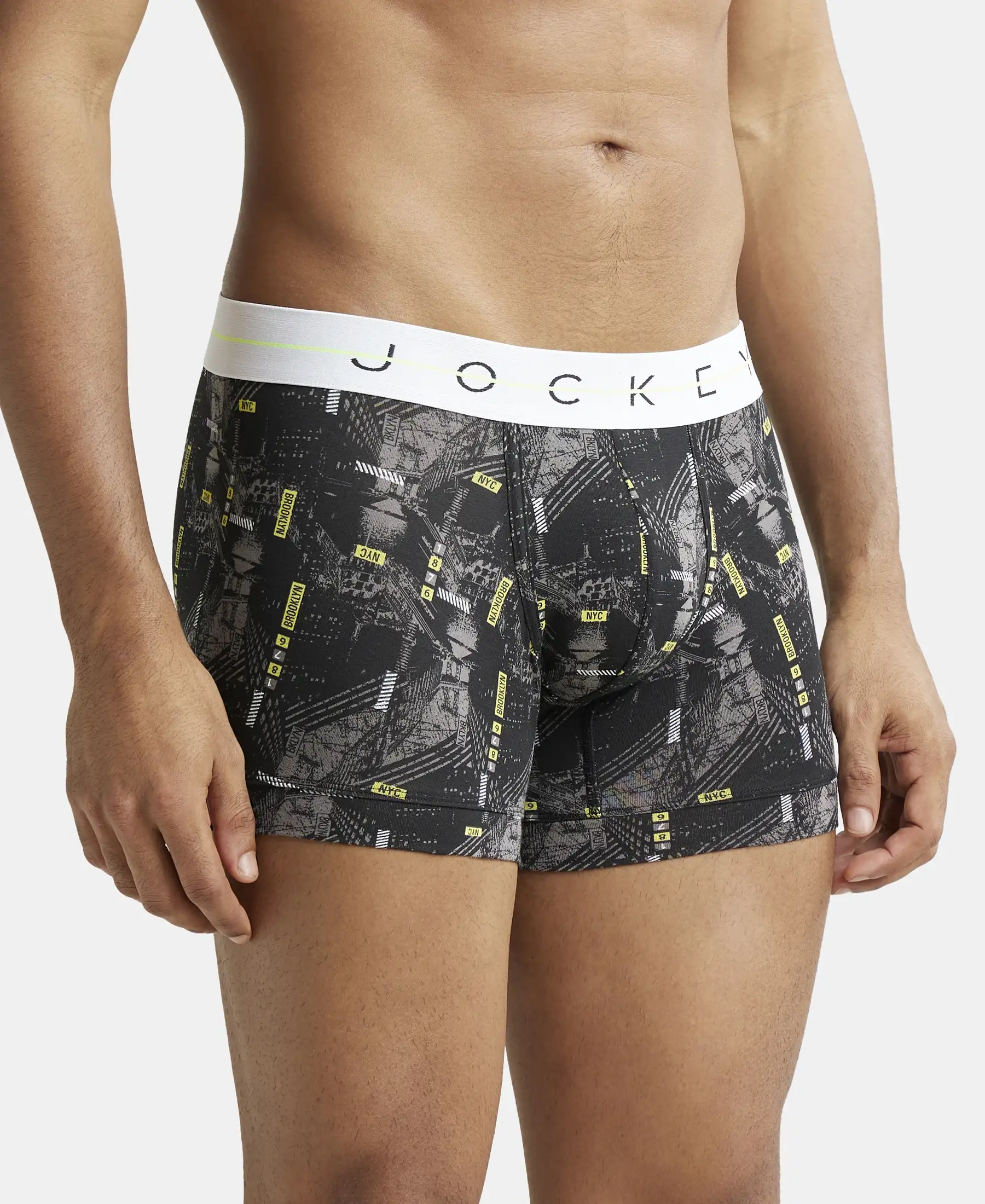 Super Combed Cotton Elastane Printed Trunk with Ultrasoft Waistband - Black - Image 2
