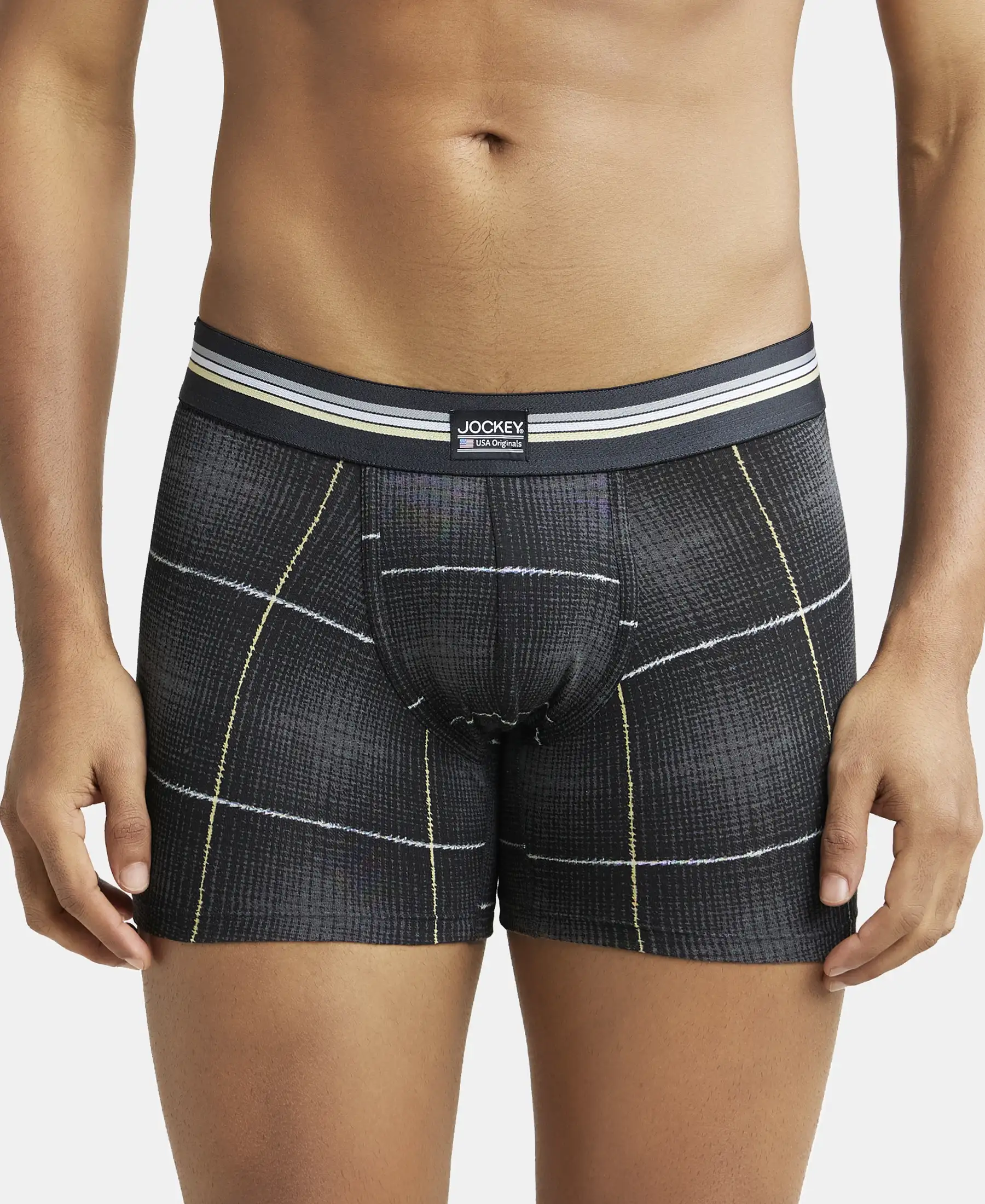 Super Combed Cotton Elastane Stretch Printed Trunk with Ultrasoft Waistband - Black print (Pack of 2) - Image 3