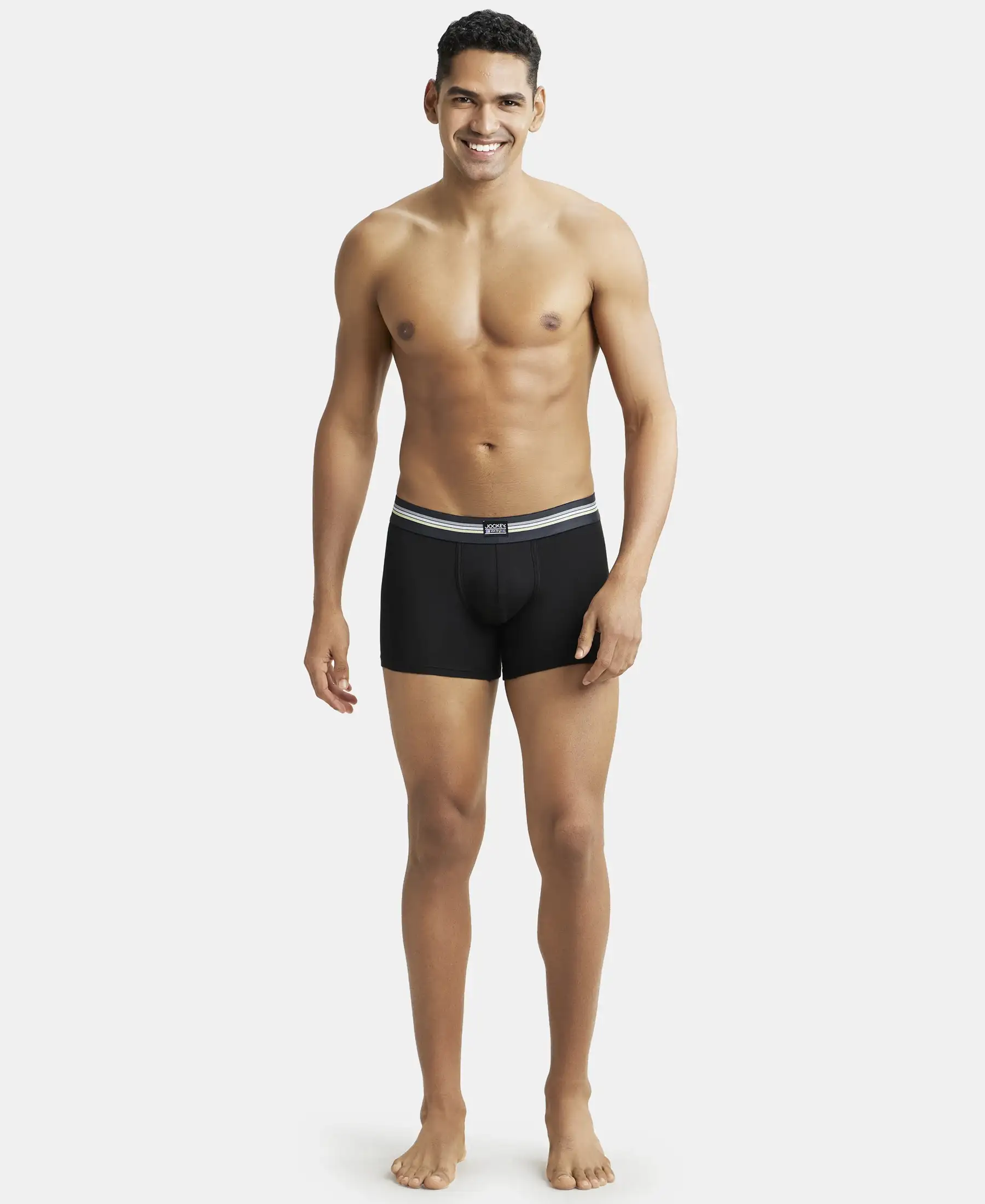Super Combed Cotton Elastane Stretch Printed Trunk with Ultrasoft Waistband - Black print (Pack of 2) - Image 4
