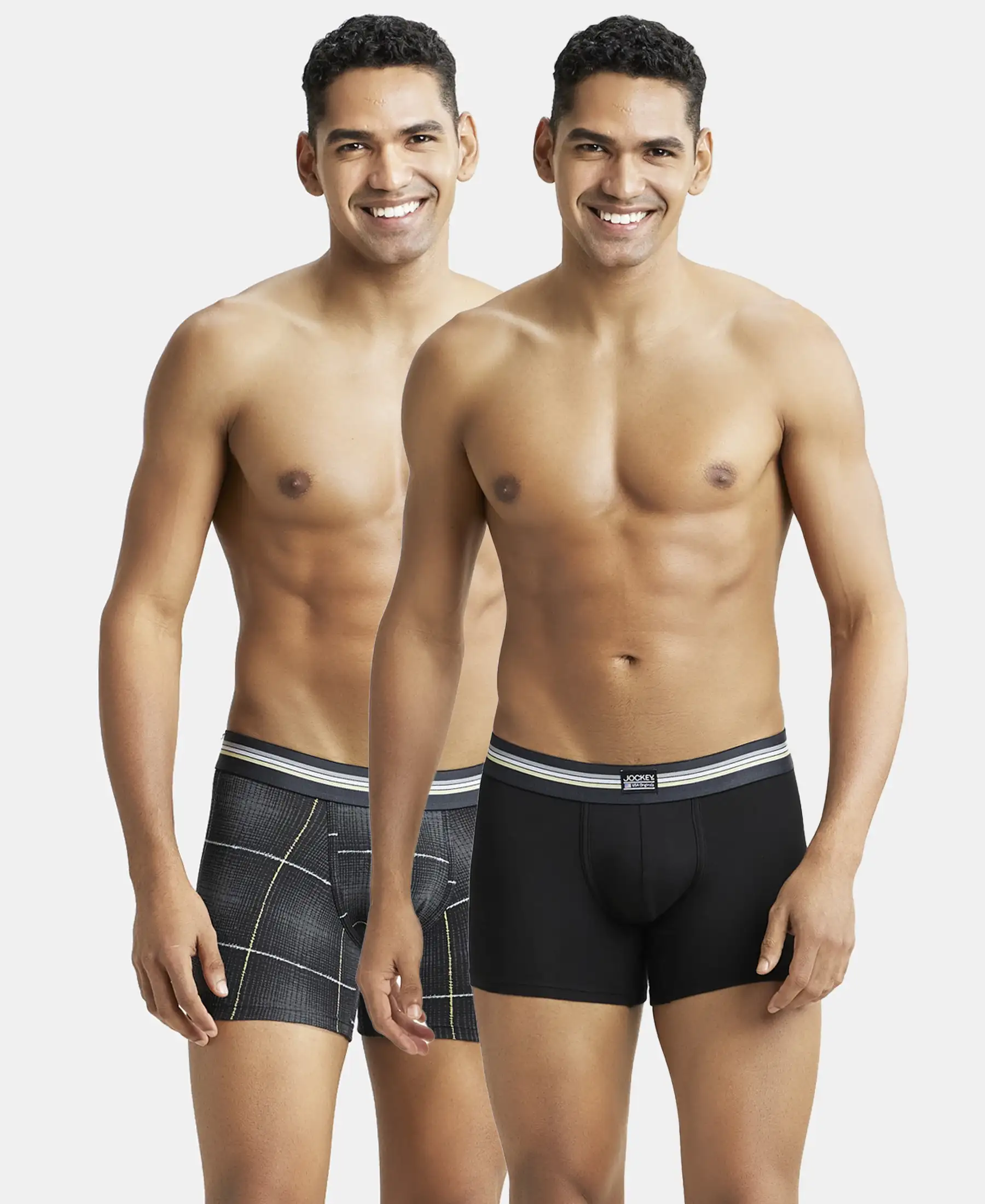 Super Combed Cotton Elastane Stretch Printed Trunk with Ultrasoft Waistband - Black print (Pack of 2) - Image 5