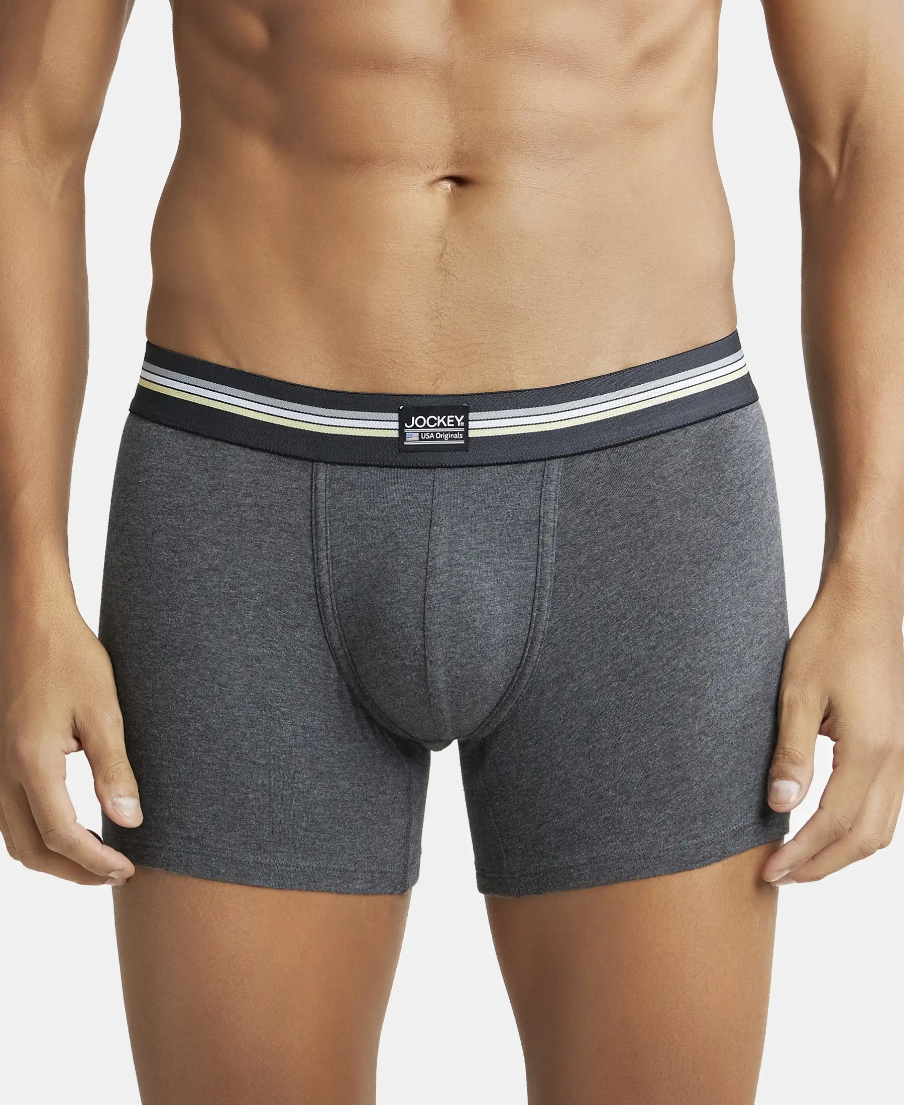Super Combed Cotton Elastane Stretch Printed Trunk with Ultrasoft Waistband - Charcoal Melange Print (Pack of 2) - Image 10
