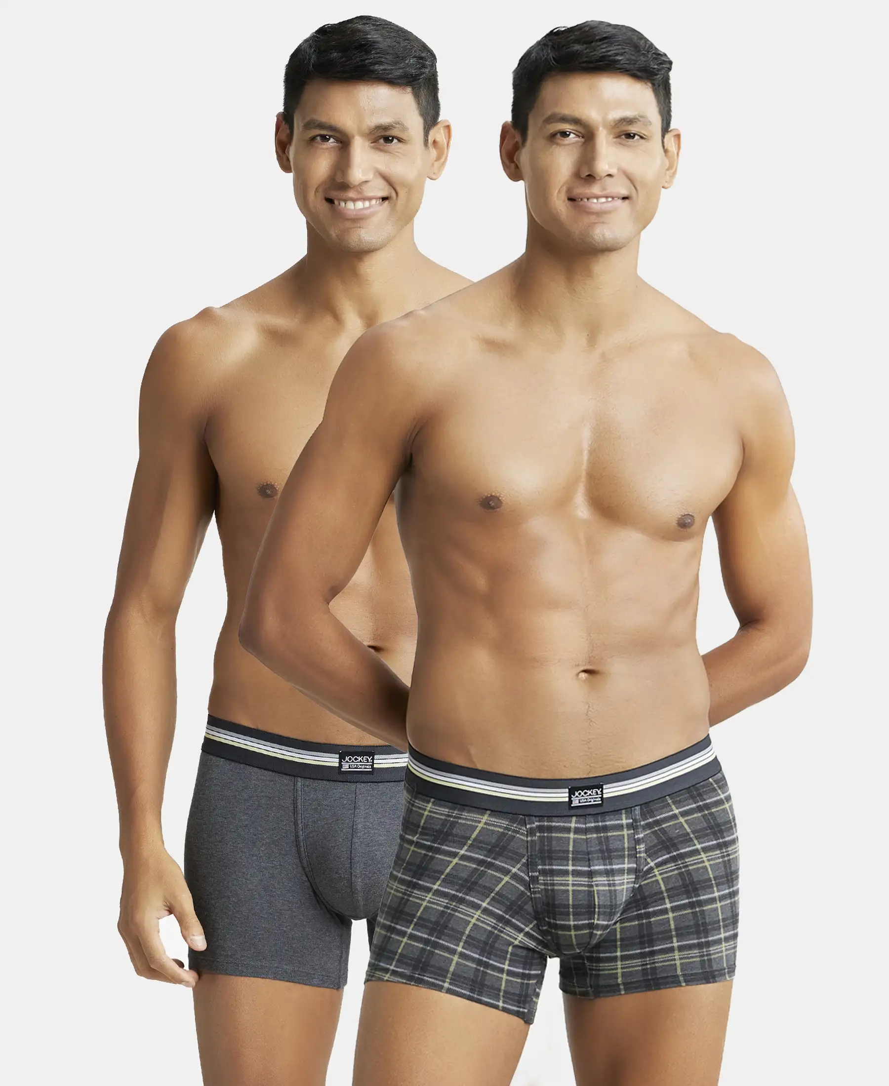 Super Combed Cotton Elastane Stretch Printed Trunk with Ultrasoft Waistband - Charcoal Melange Print (Pack of 2) - Image 5