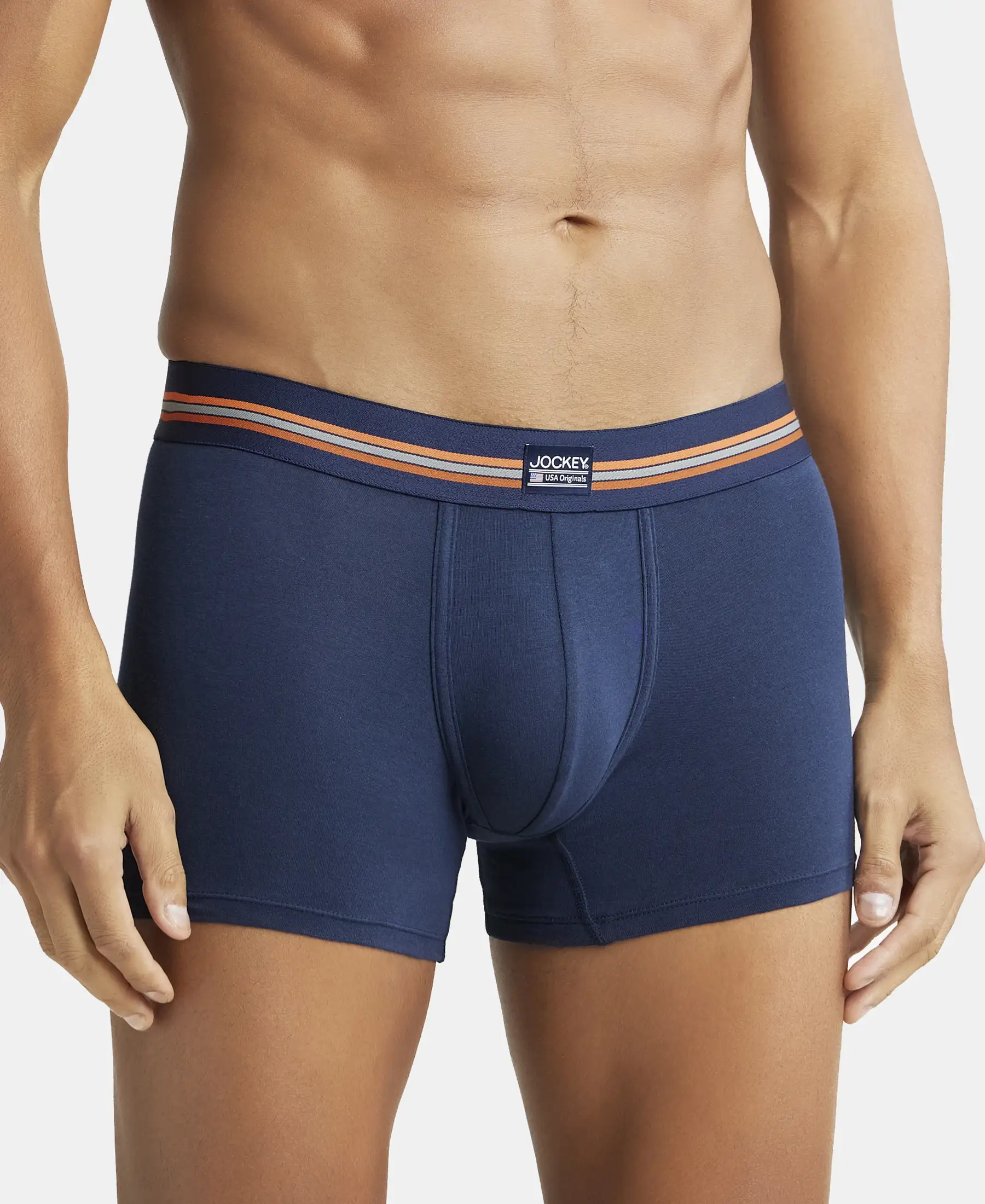 Super Combed Cotton Elastane Stretch Printed Trunk with Ultrasoft Waistband - Navy Print (Pack of 2) - Image 2