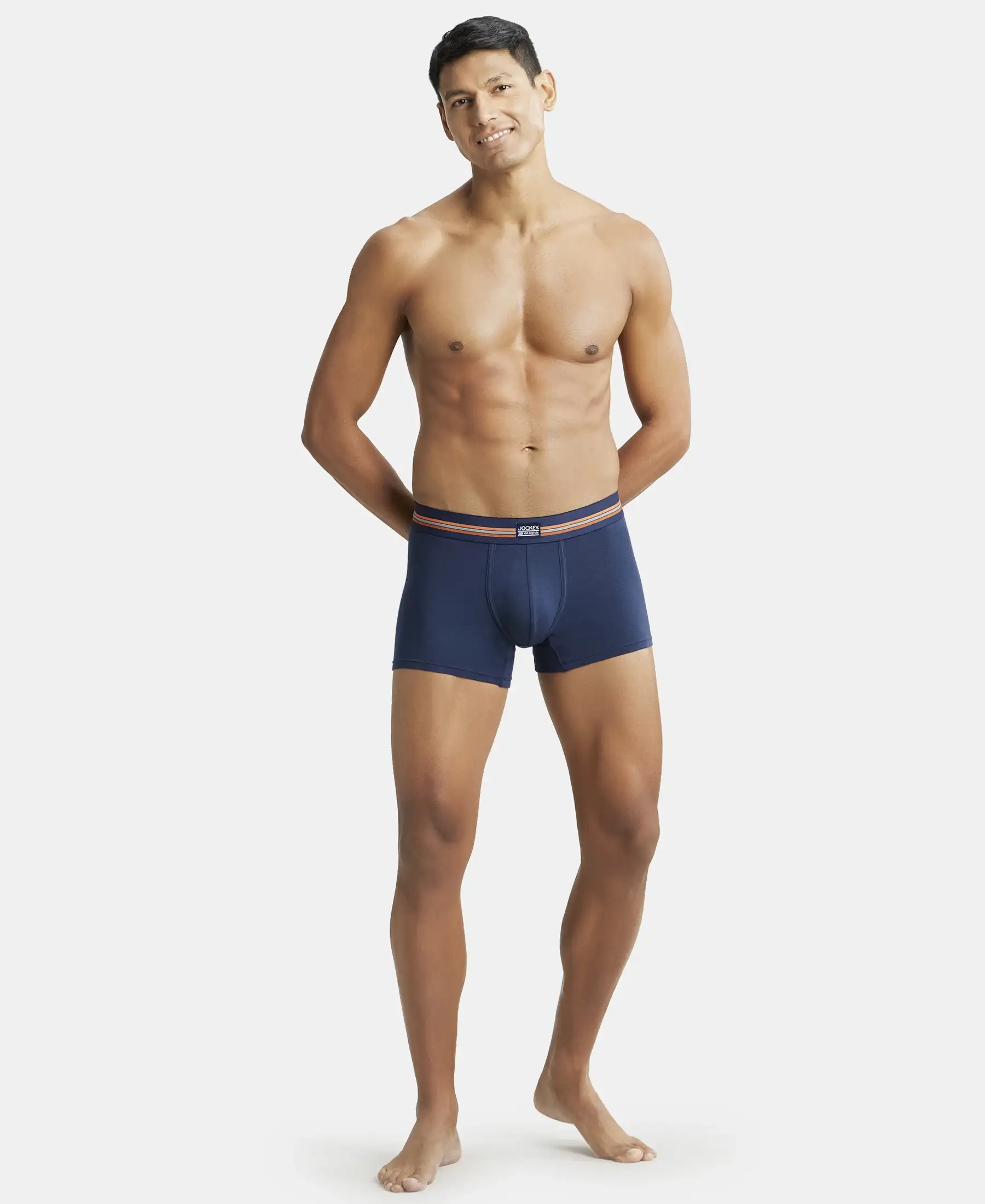 Super Combed Cotton Elastane Stretch Printed Trunk with Ultrasoft Waistband - Navy Print (Pack of 2) - Image 4