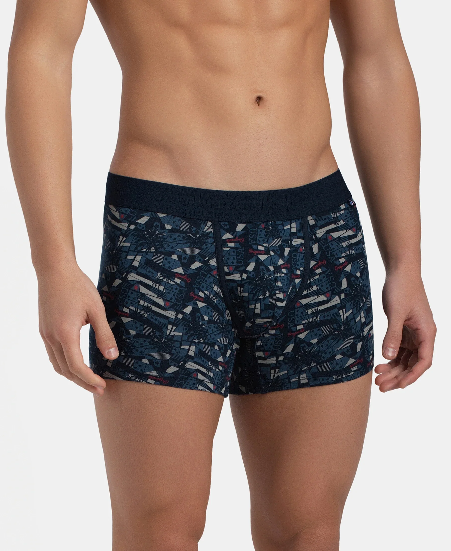 Super Combed Cotton Elastane Stretch Printed Trunk with Ultrasoft Waistband - Navy - Image 2