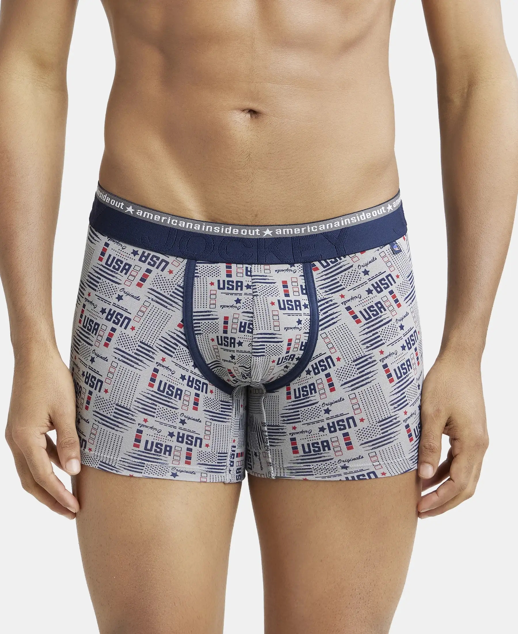 Super Combed Cotton Elastane Stretch Printed Trunk with Ultrasoft Waistband - Nickle