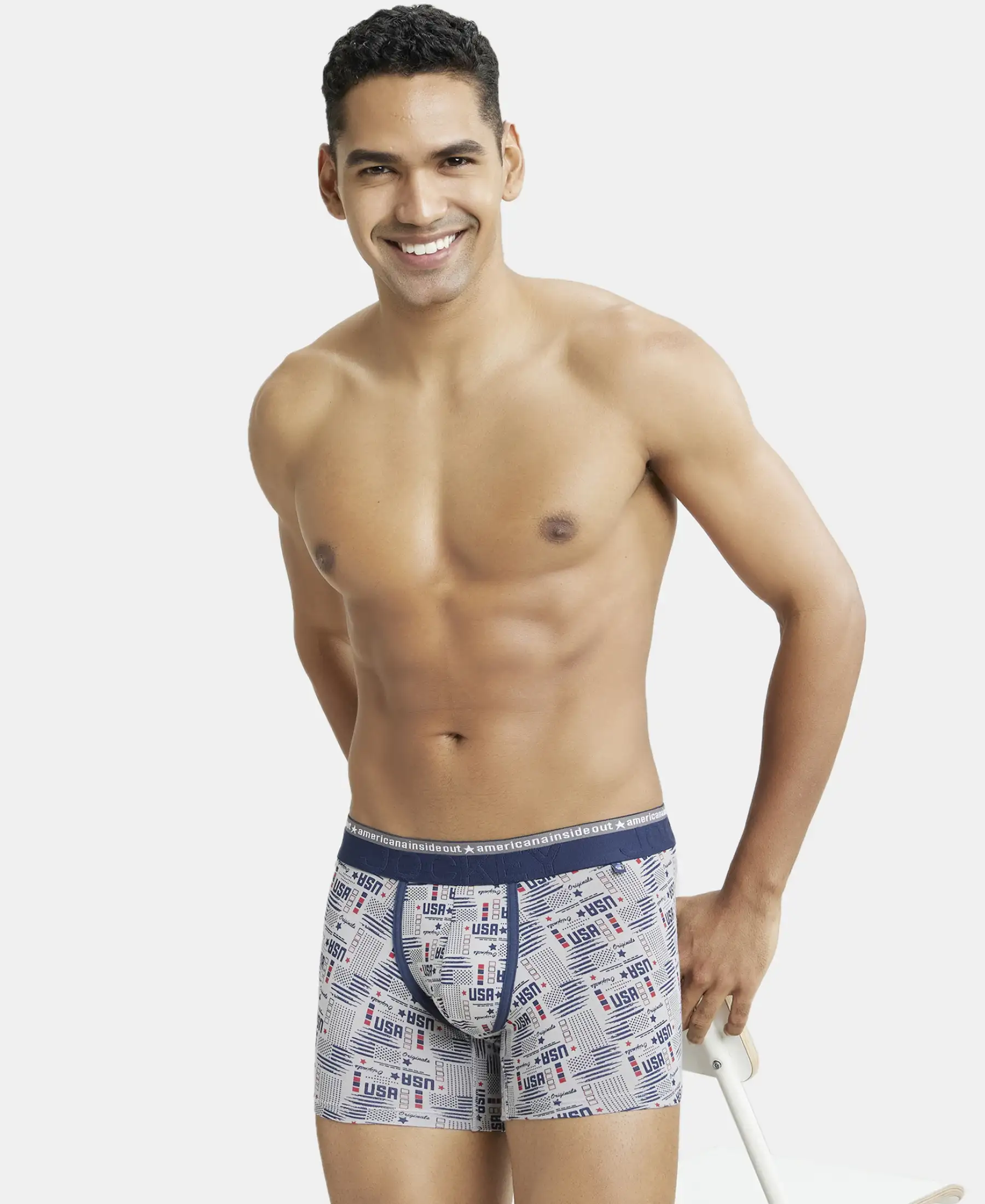 Super Combed Cotton Elastane Stretch Printed Trunk with Ultrasoft Waistband - Nickle - Image 5
