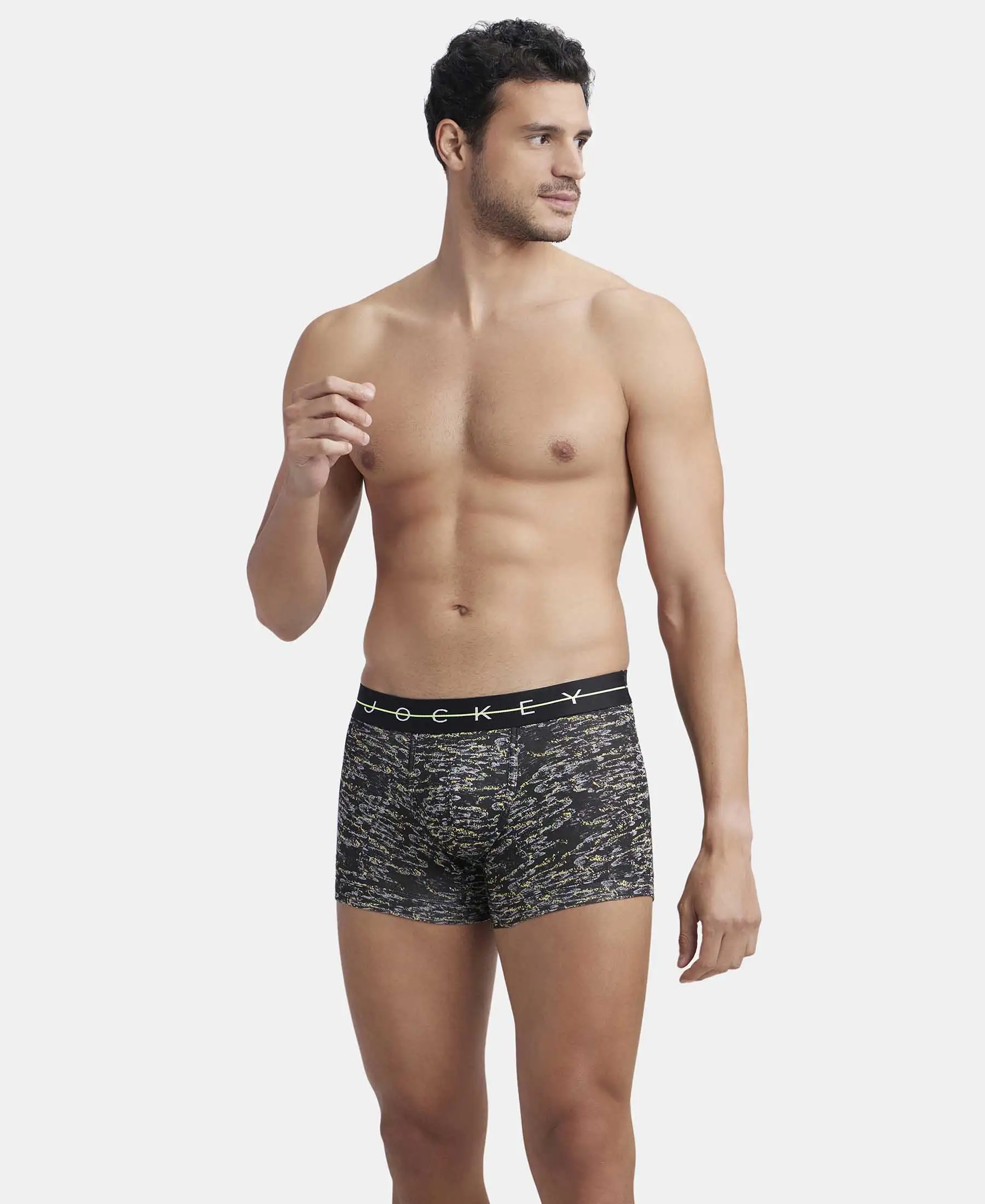 Super Combed Cotton Elastane Stretch Printed Trunk with Ultrasoft Waistband - White - Image 5