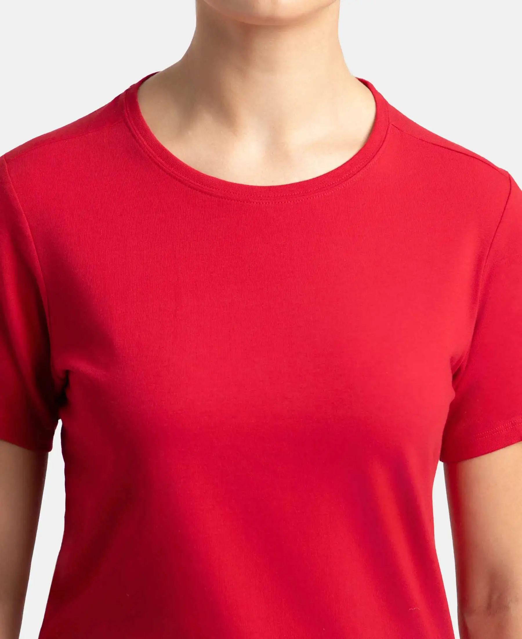 Super Combed Cotton Elastane Stretch Regular Fit Solid Round Neck Half Sleeve T-Shirt - Jester Red - Image 6