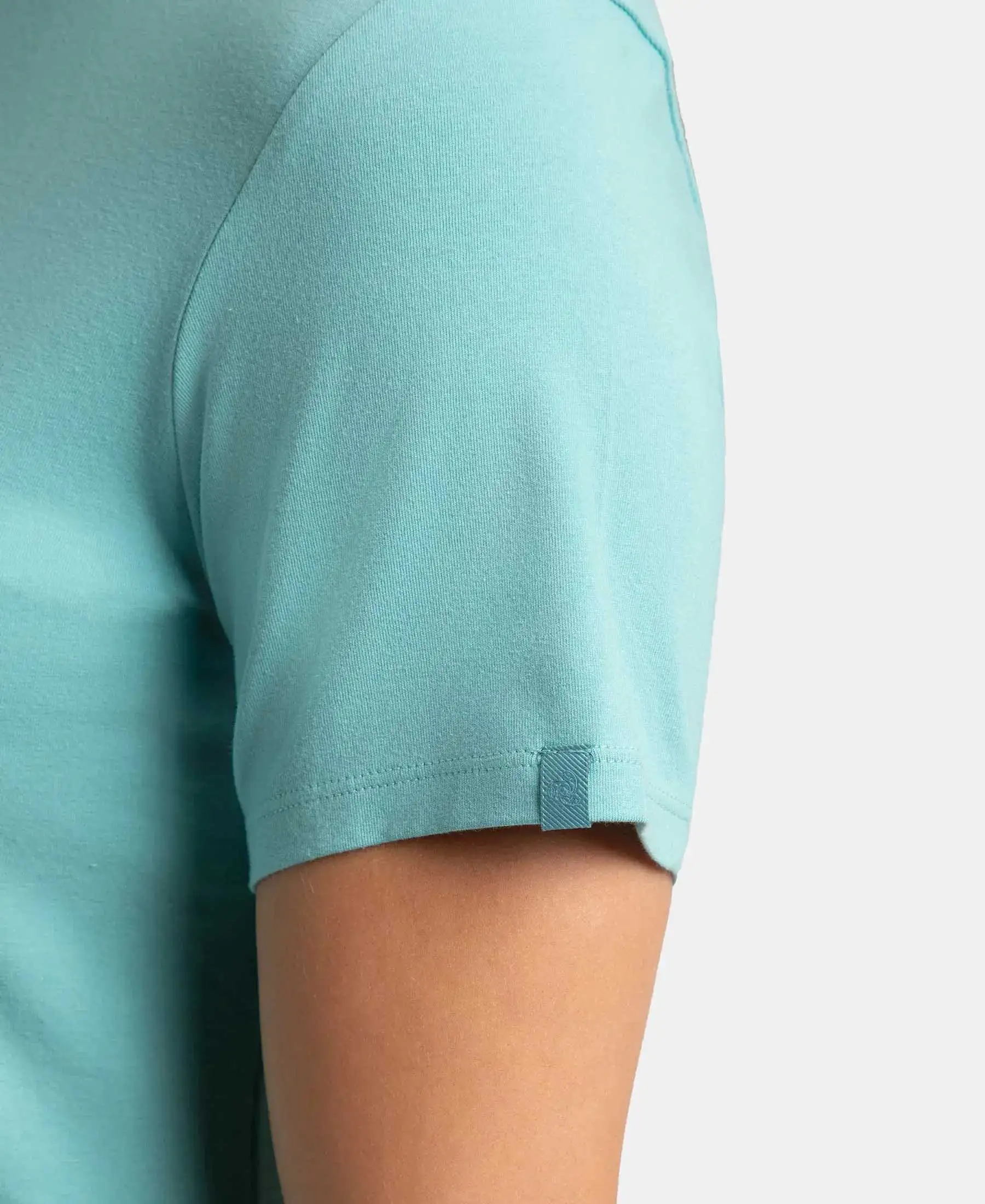 Super Combed Cotton Elastane Stretch Regular Fit Solid Round Neck Half Sleeve T-Shirt - Nile Blue - Image 7
