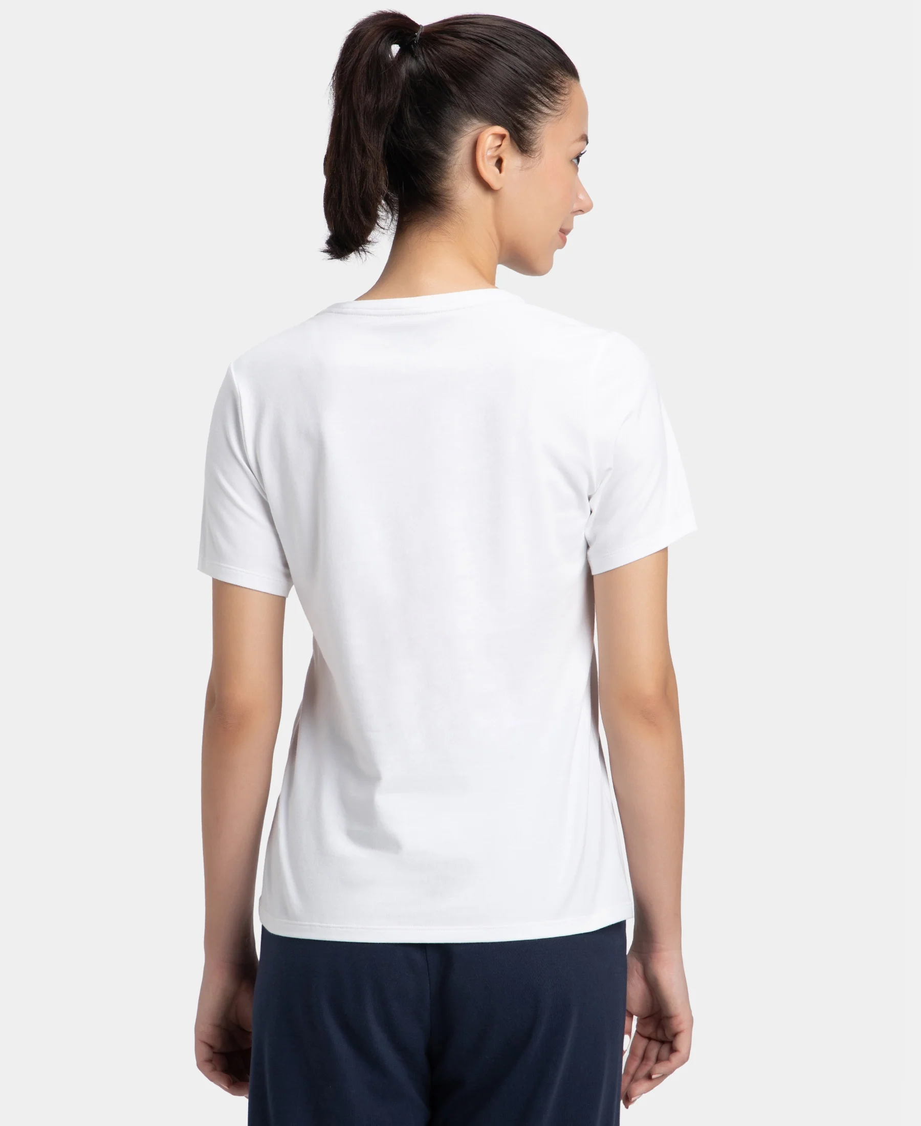 Super Combed Cotton Elastane Stretch Regular Fit Solid Round Neck Half Sleeve T-Shirt - White - Image 3