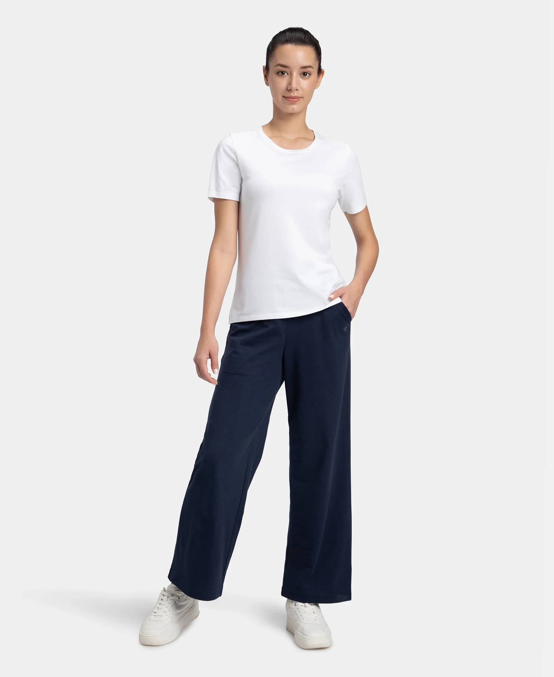 Super Combed Cotton Elastane Stretch Regular Fit Solid Round Neck Half Sleeve T-Shirt - White - Image 4