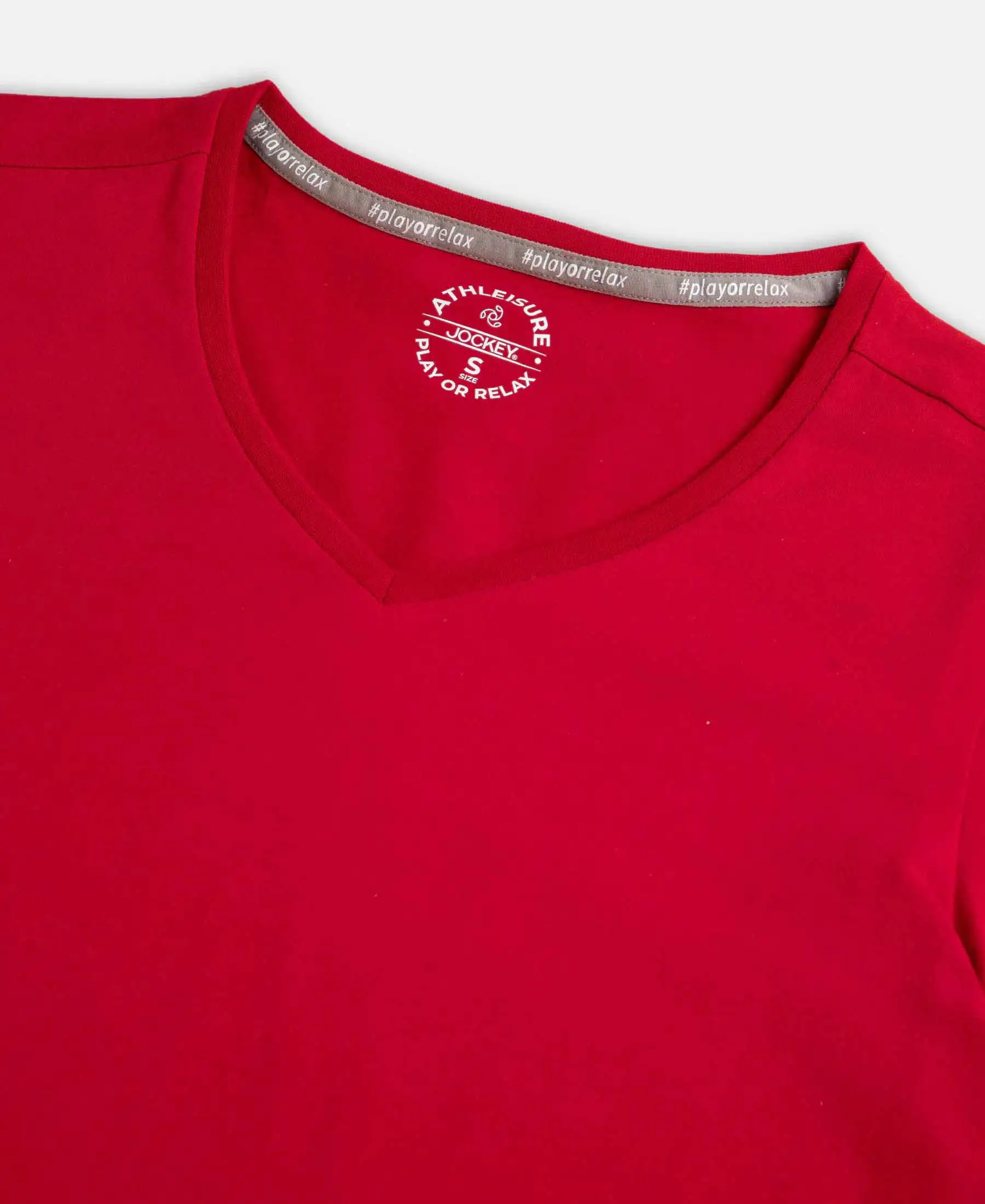 Super Combed Cotton Elastane Stretch Regular Fit Solid V Neck Half Sleeve T-Shirt - Jester Red - Image 9