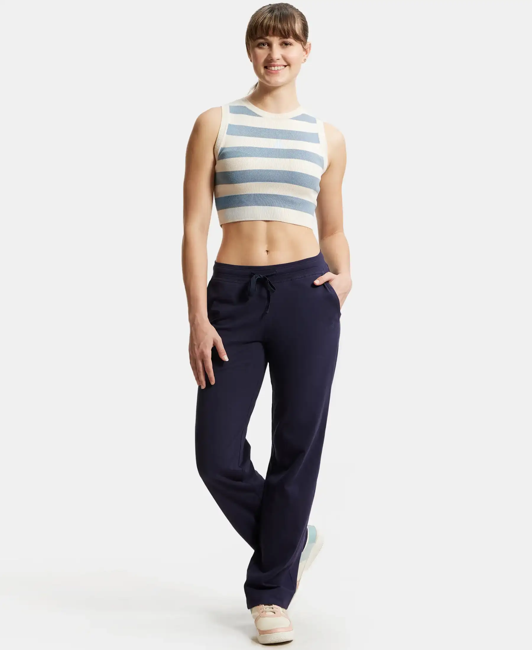 Super Combed Cotton Elastane Stretch Relaxed Fit Trackpants With Side Pockets - Navy Blazer - Image 4