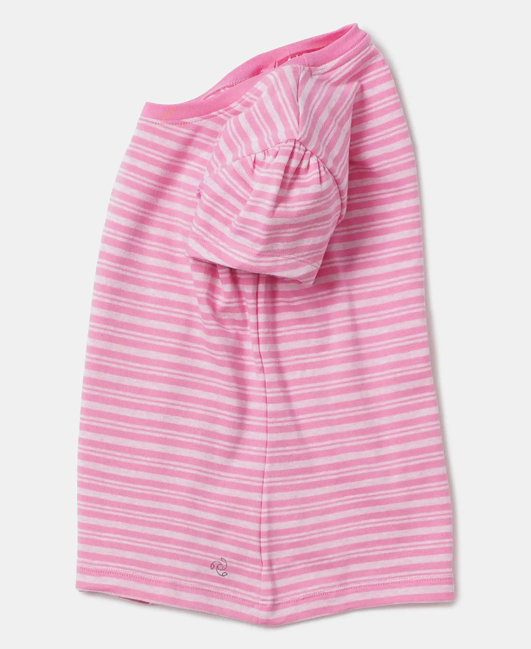 Girl's Super Combed Cotton Elastane Stretch Rib Striped Short Sleeve T-Shirt - Aurora Pink & Pink lady Melange - Image 6