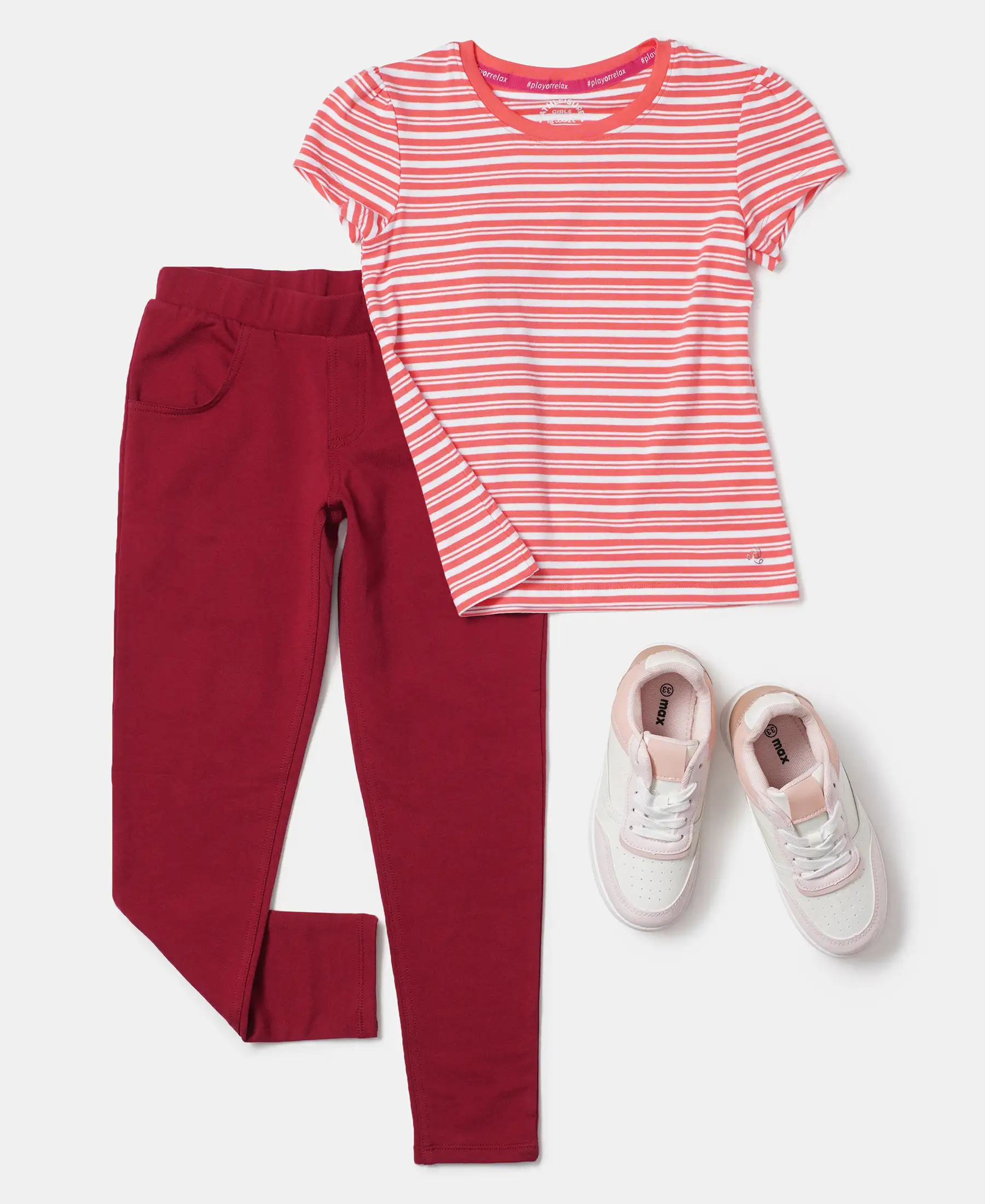 Girl's Super Combed Cotton Elastane Stretch Rib Striped Short Sleeve T-Shirt - Dubarry & White - Image 4