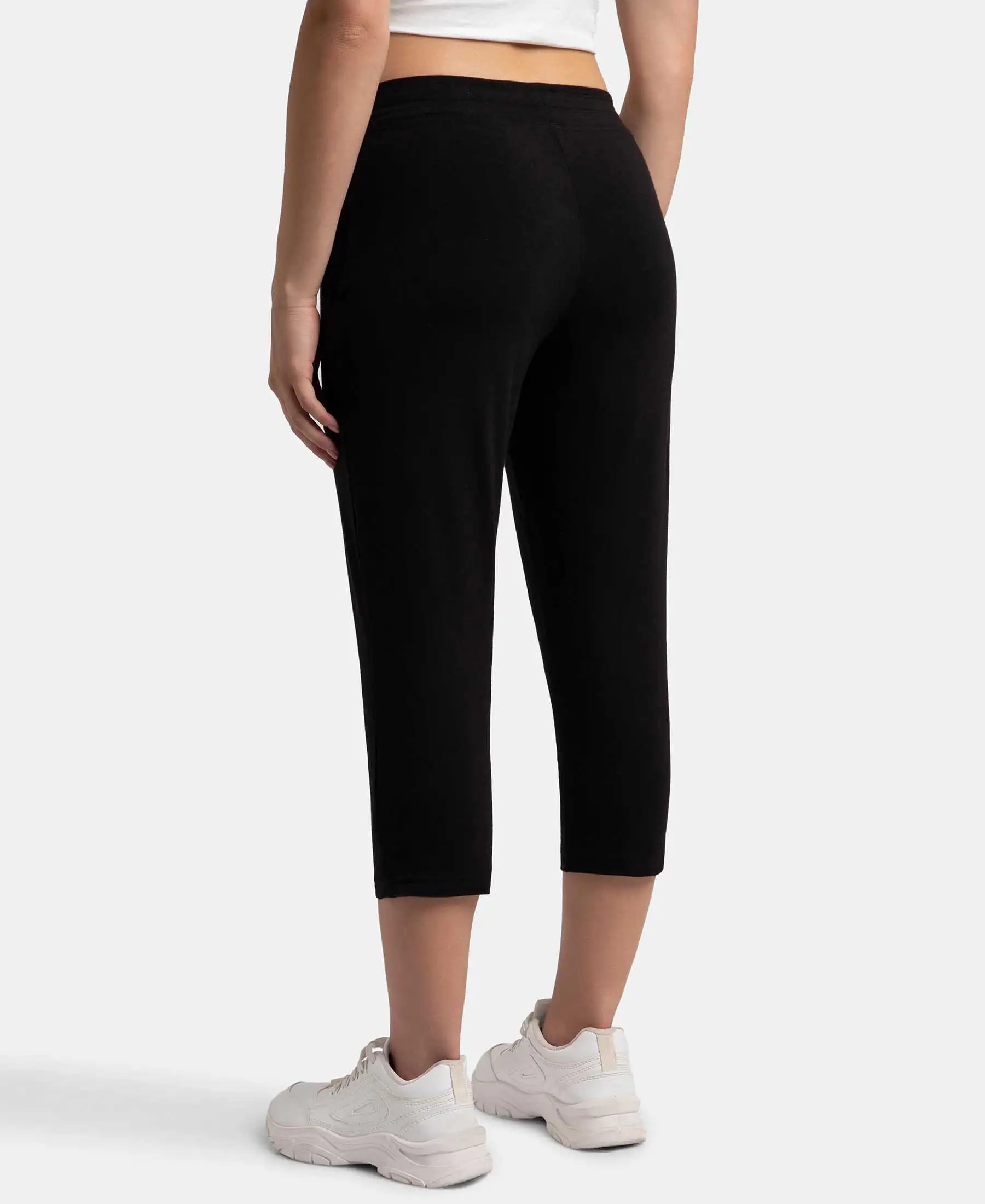 Super Combed Cotton Elastane Stretch Slim Fit Capri with Side Pockets - Black - Image 3