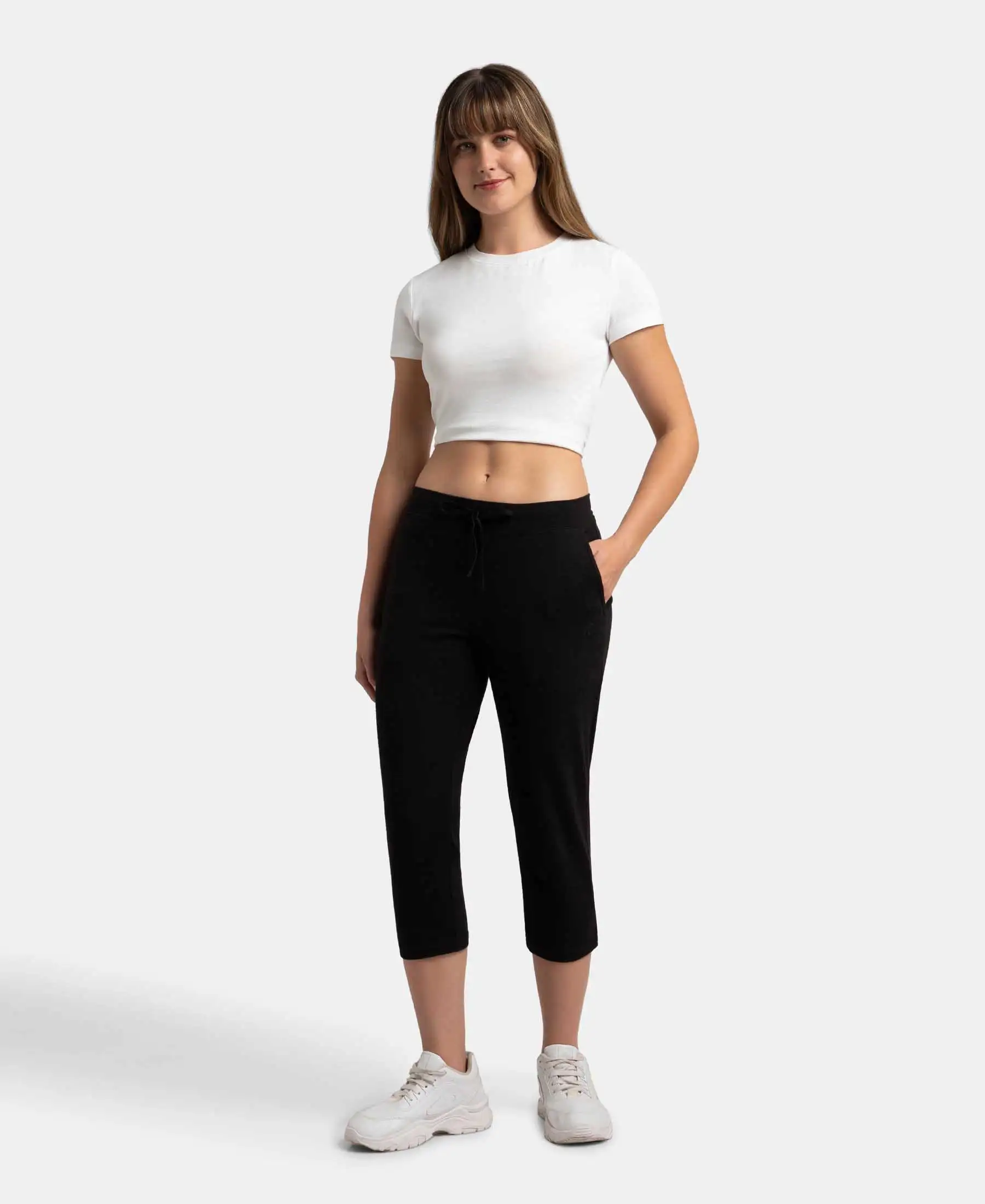 Super Combed Cotton Elastane Stretch Slim Fit Capri with Side Pockets - Black - Image 4